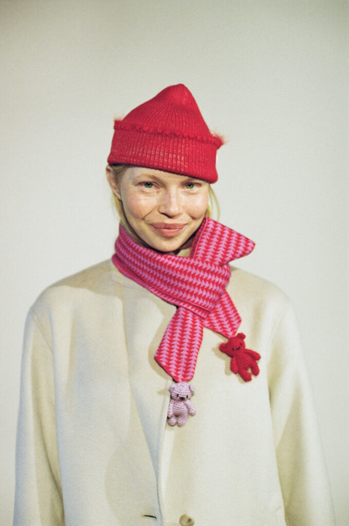 Teddy Boo Merino Scarf in Chili Red & Lavender Candy
