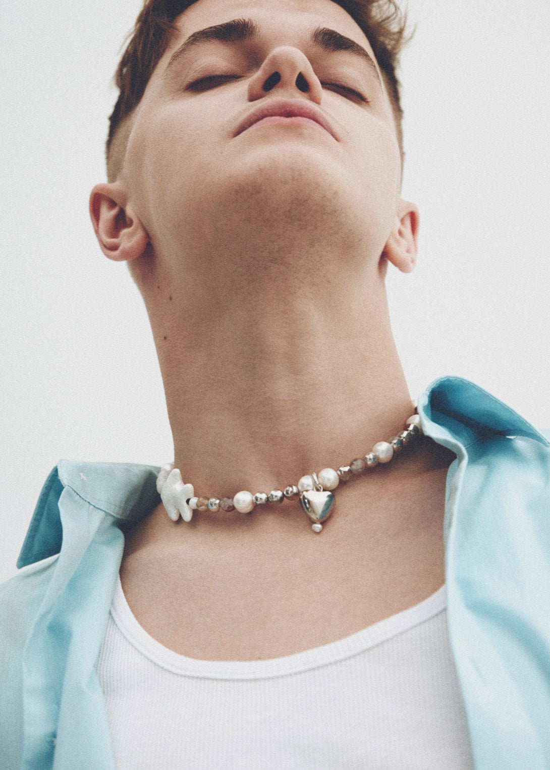 Necklace "Khvyli" with agate, pearls, heart and fish