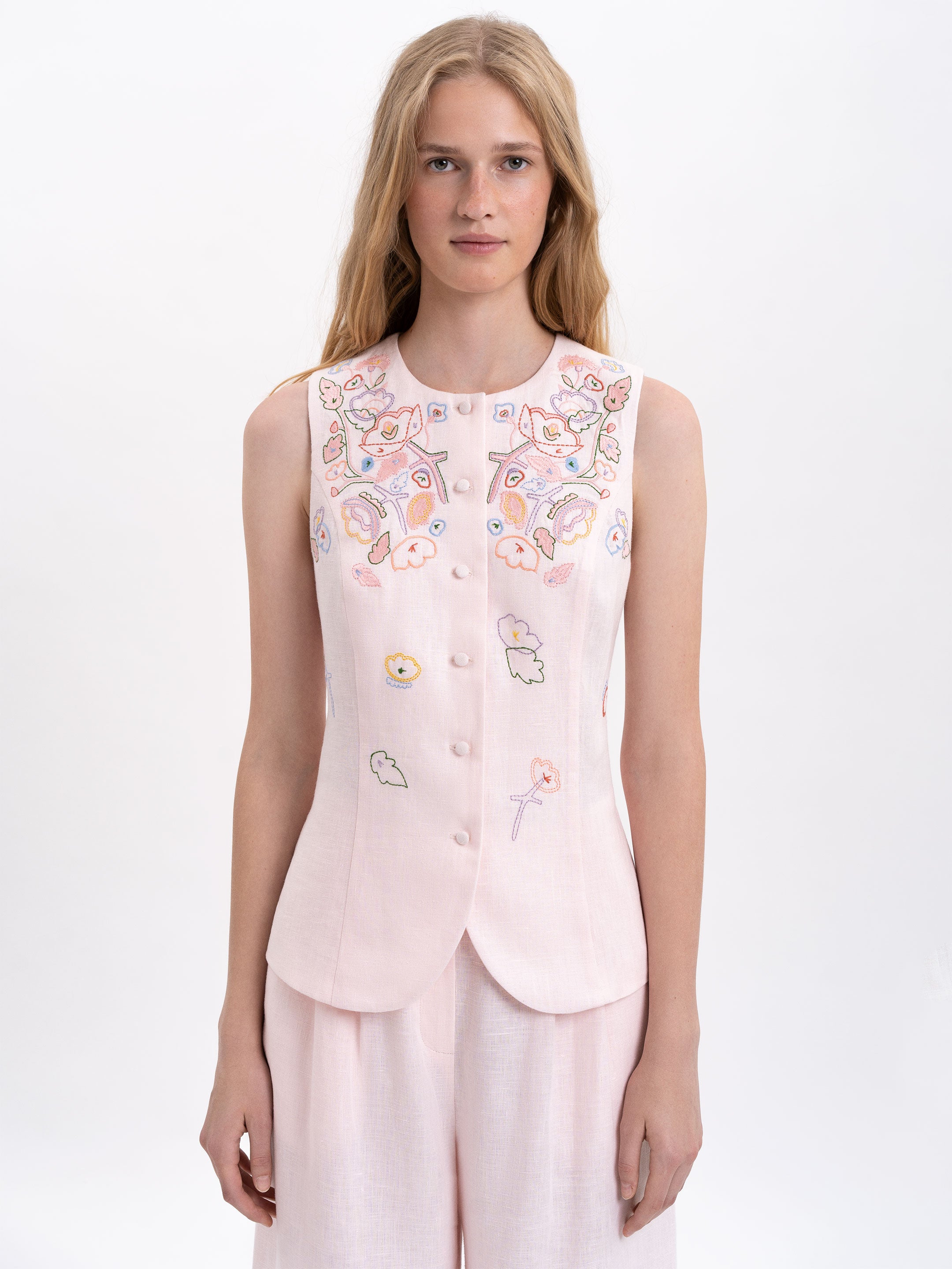 Light pink linen embroidered vest "Agrus"