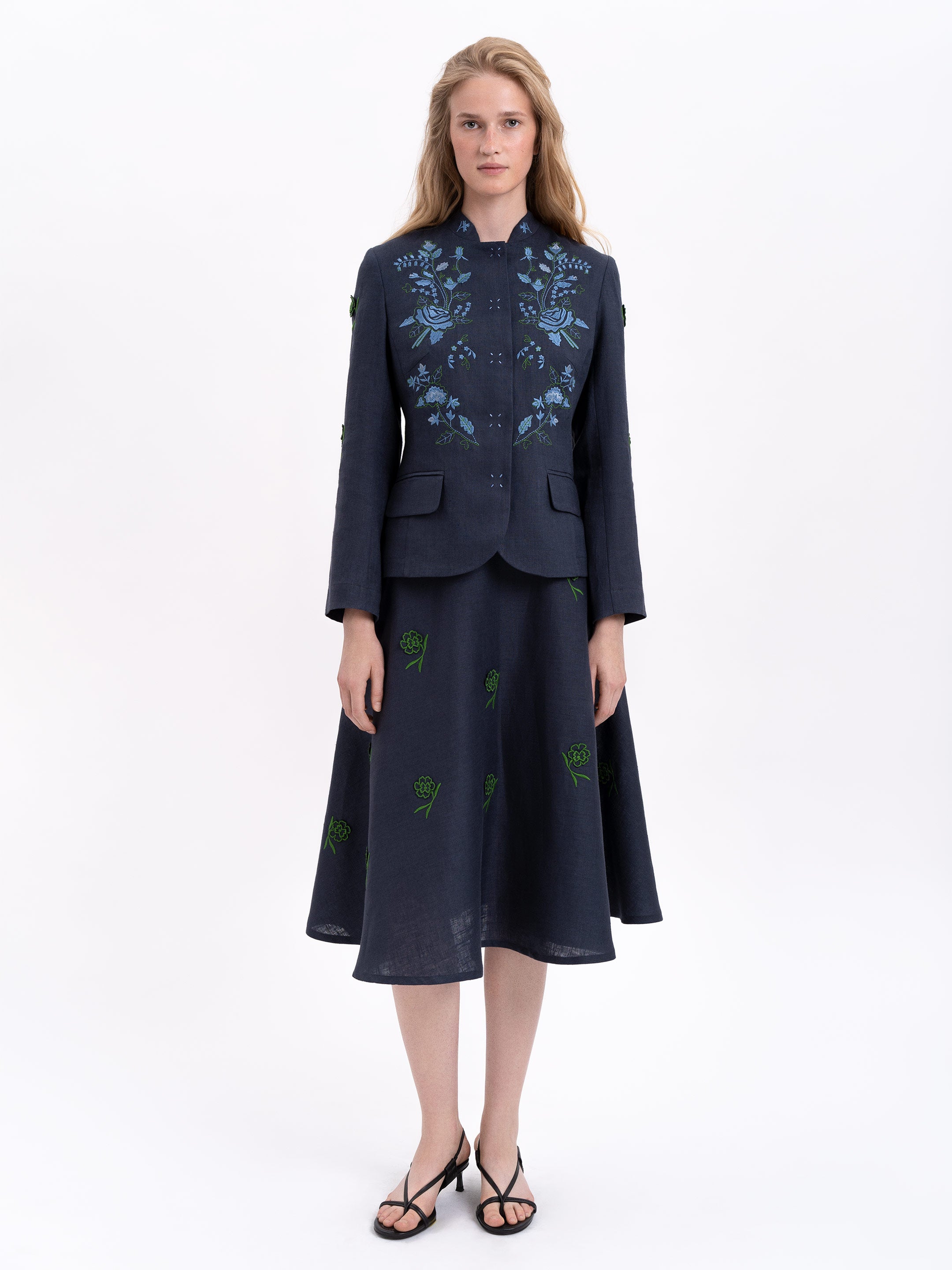 Linen embroidered jacket of dark blue color "Adoxa"