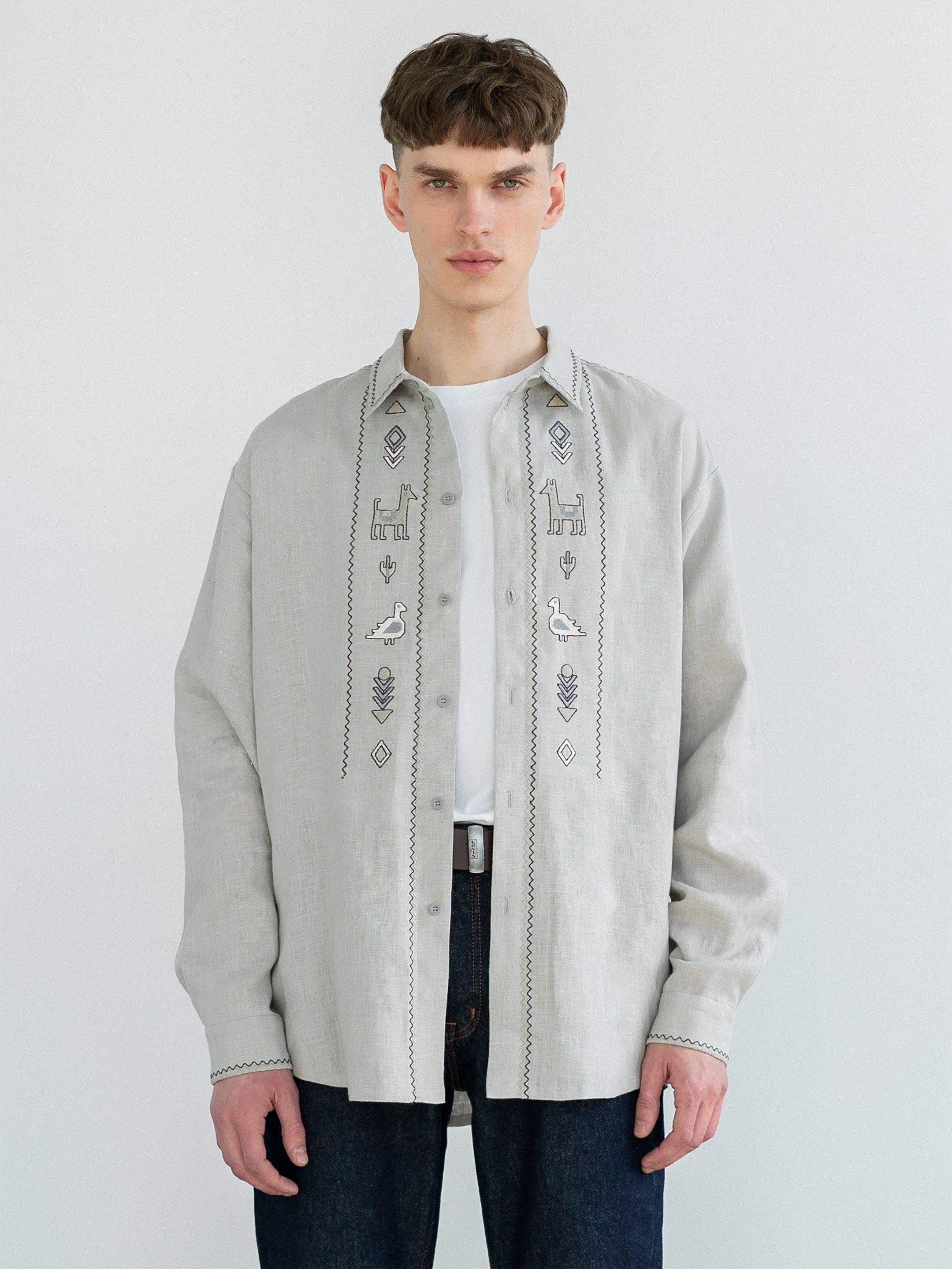 Linen button-down shirt with embroidery Pastukh