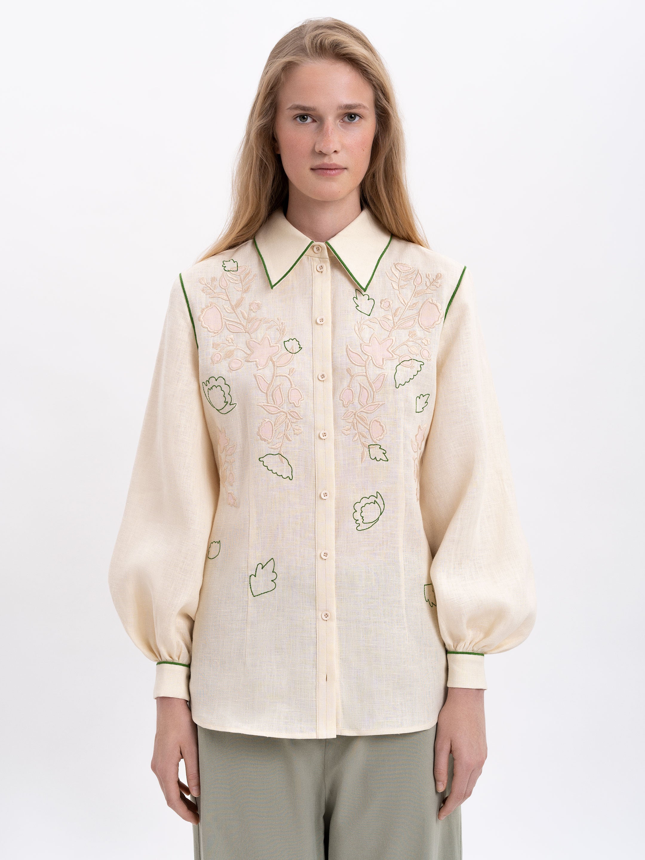Linen embroidered shirt of milk color "Zhuravlyna"
