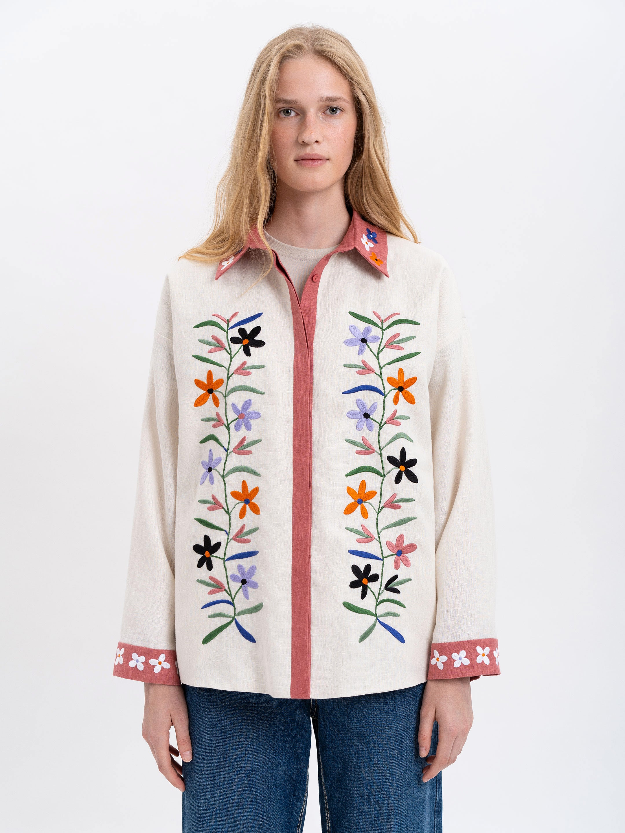 Women's shirt with an embroidered floral ornament "Ruta"