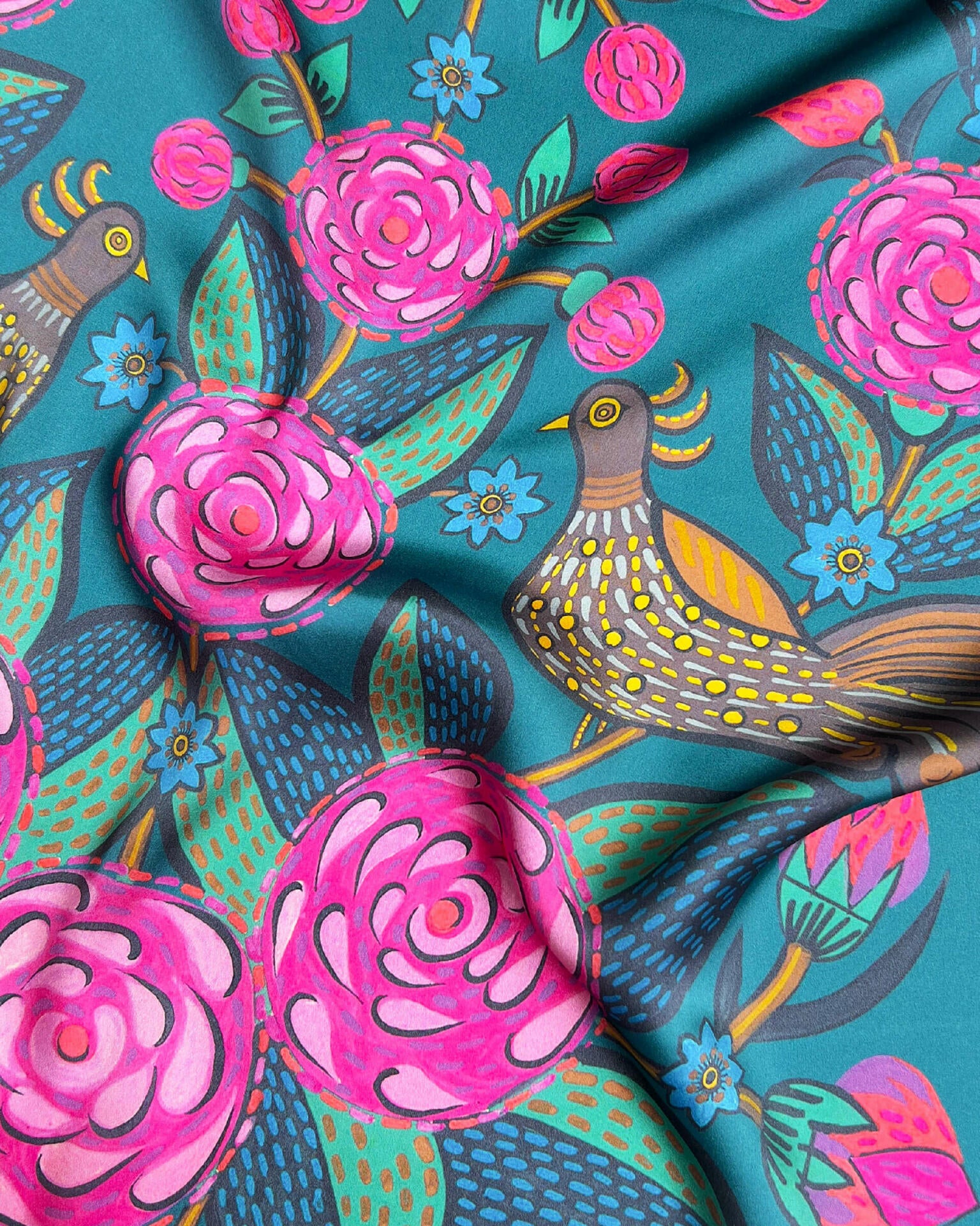 Silk scarf "Birds among flowers"