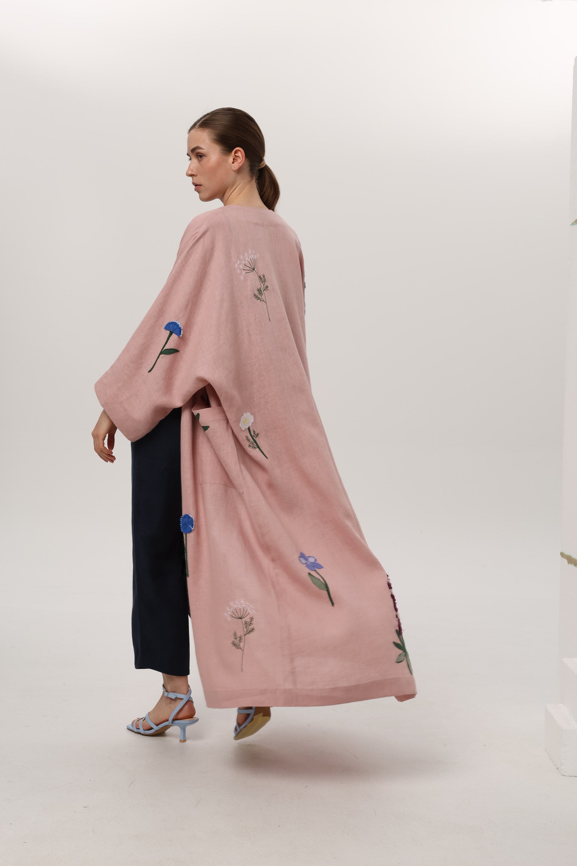 Summer trench - kimono with appliqué (lotus)