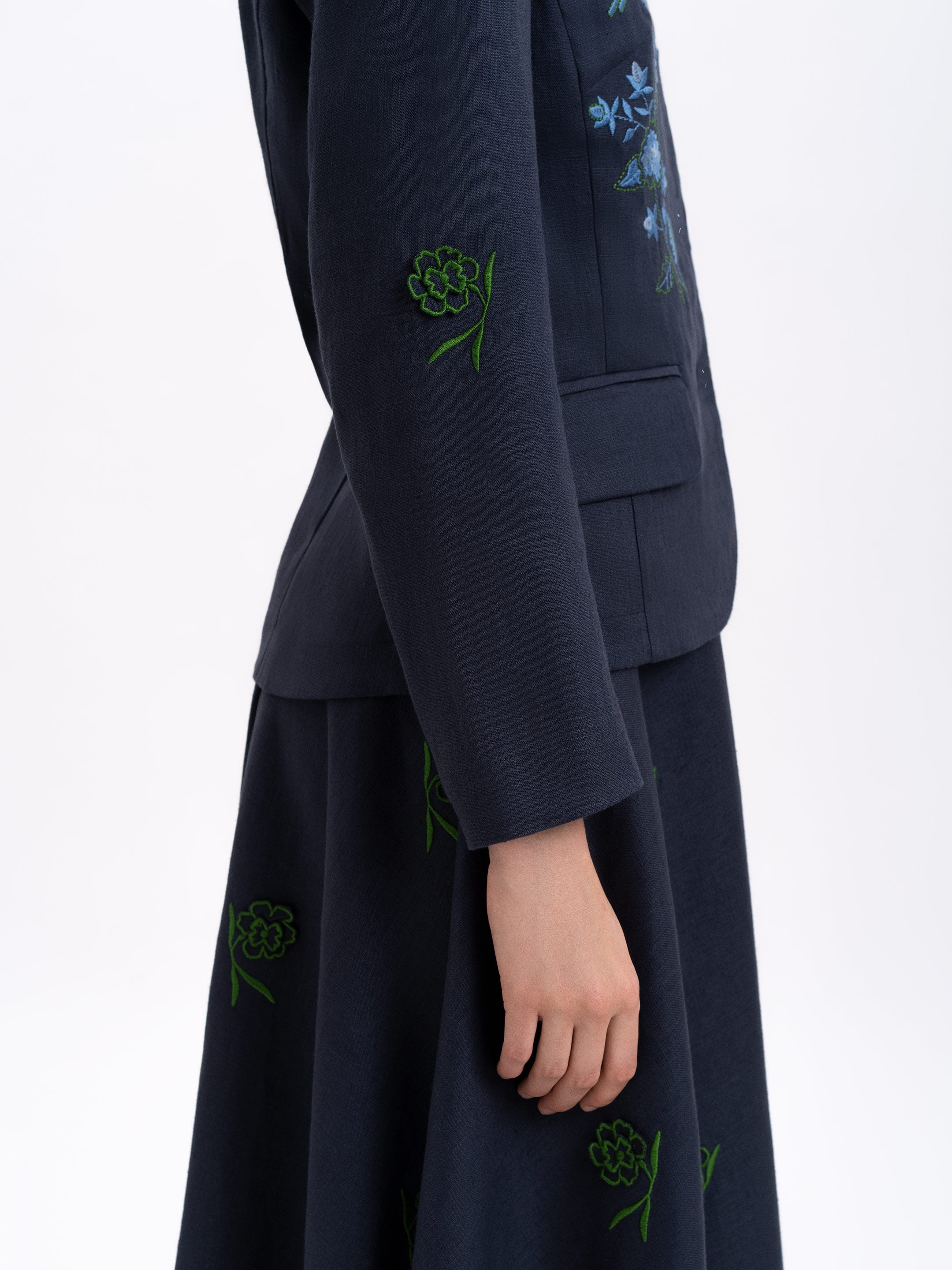 Linen embroidered jacket of dark blue color "Adoxa"