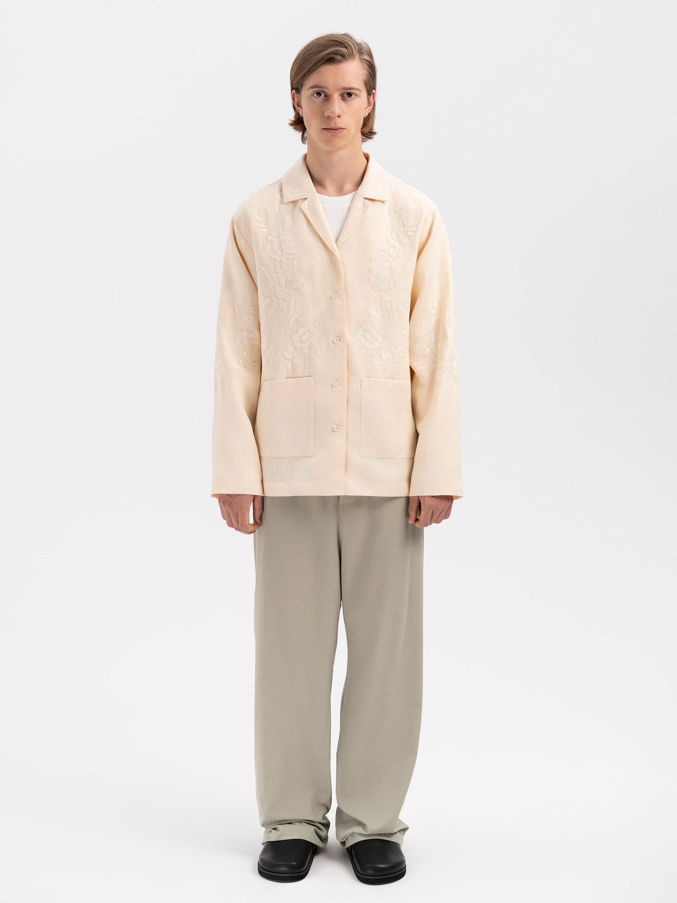 Cream-colored shirt with matching embroidery "Burkun"