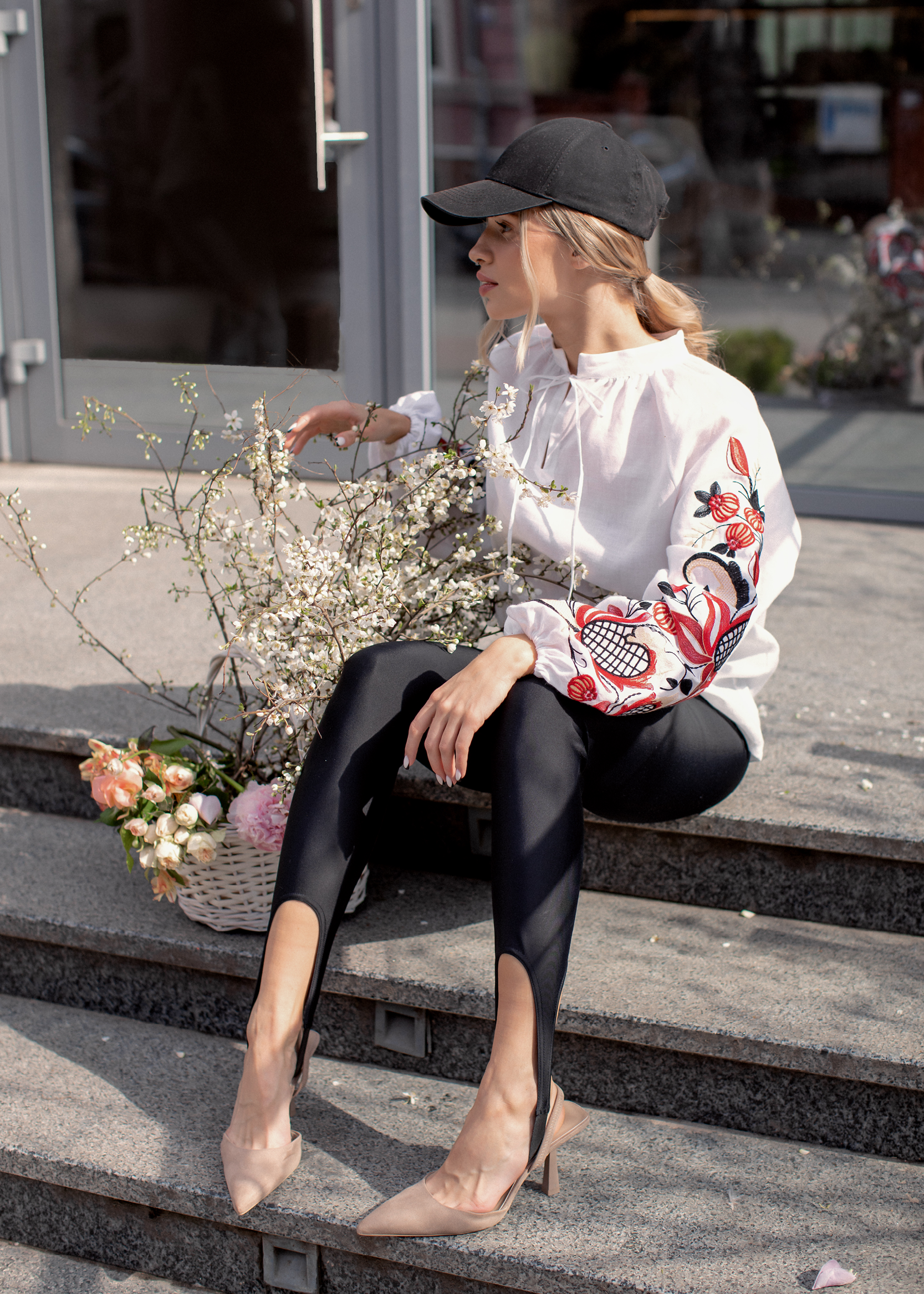 Blouse inspired by a traditional shirt with designer embroidery (colorful ornament)