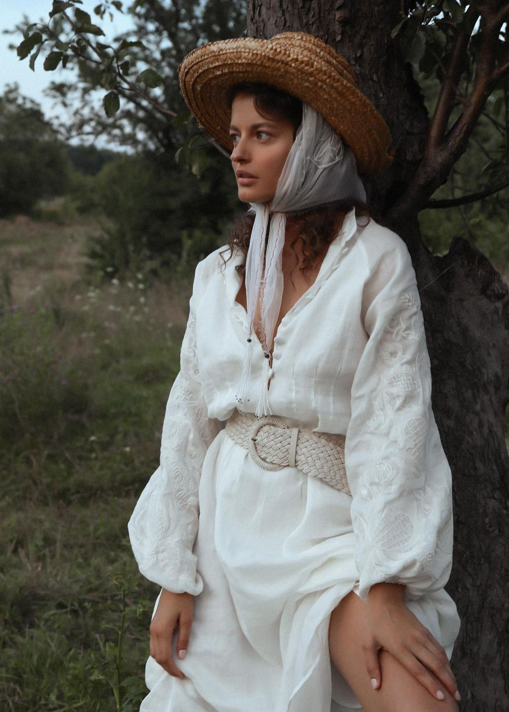 Dress based on the motifs of a traditional shirt with designer embroidery white
