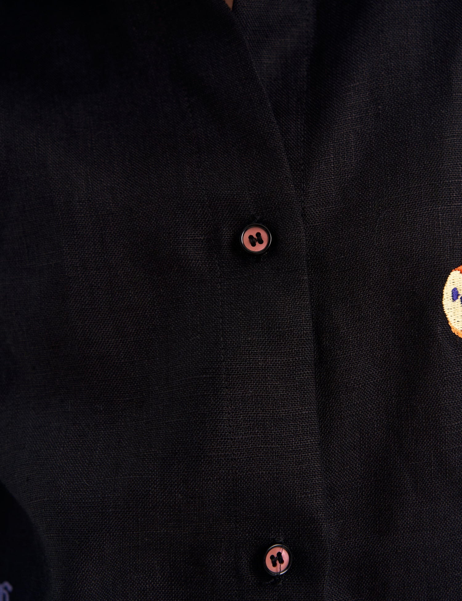 "Forest Tale" Embroidered Linen Shirt, Black