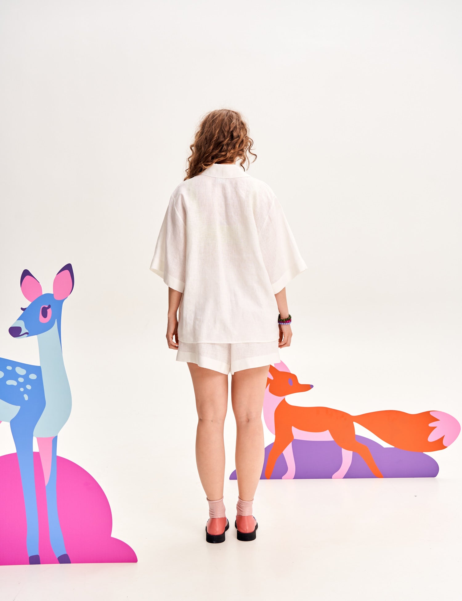 "Forest Tale" Embroidered Linen Shirt, White