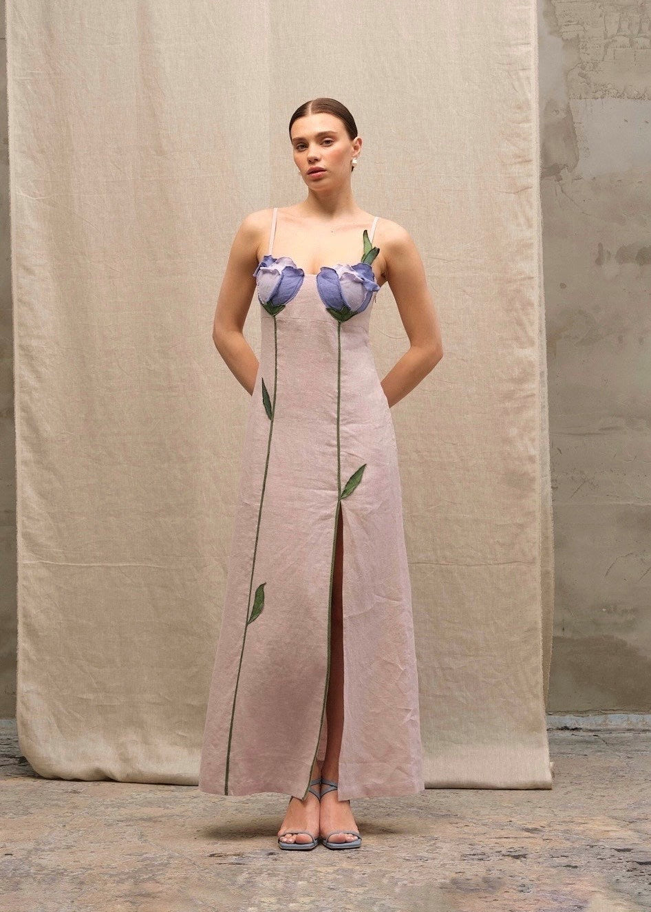 Flower maxi sundress (powder/lavender)