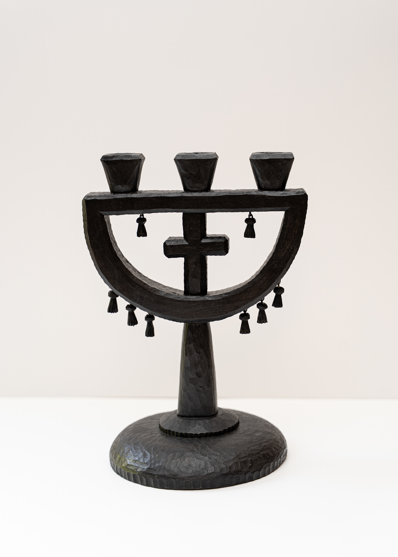 Geometric Trinity Candleholder (dark wood)