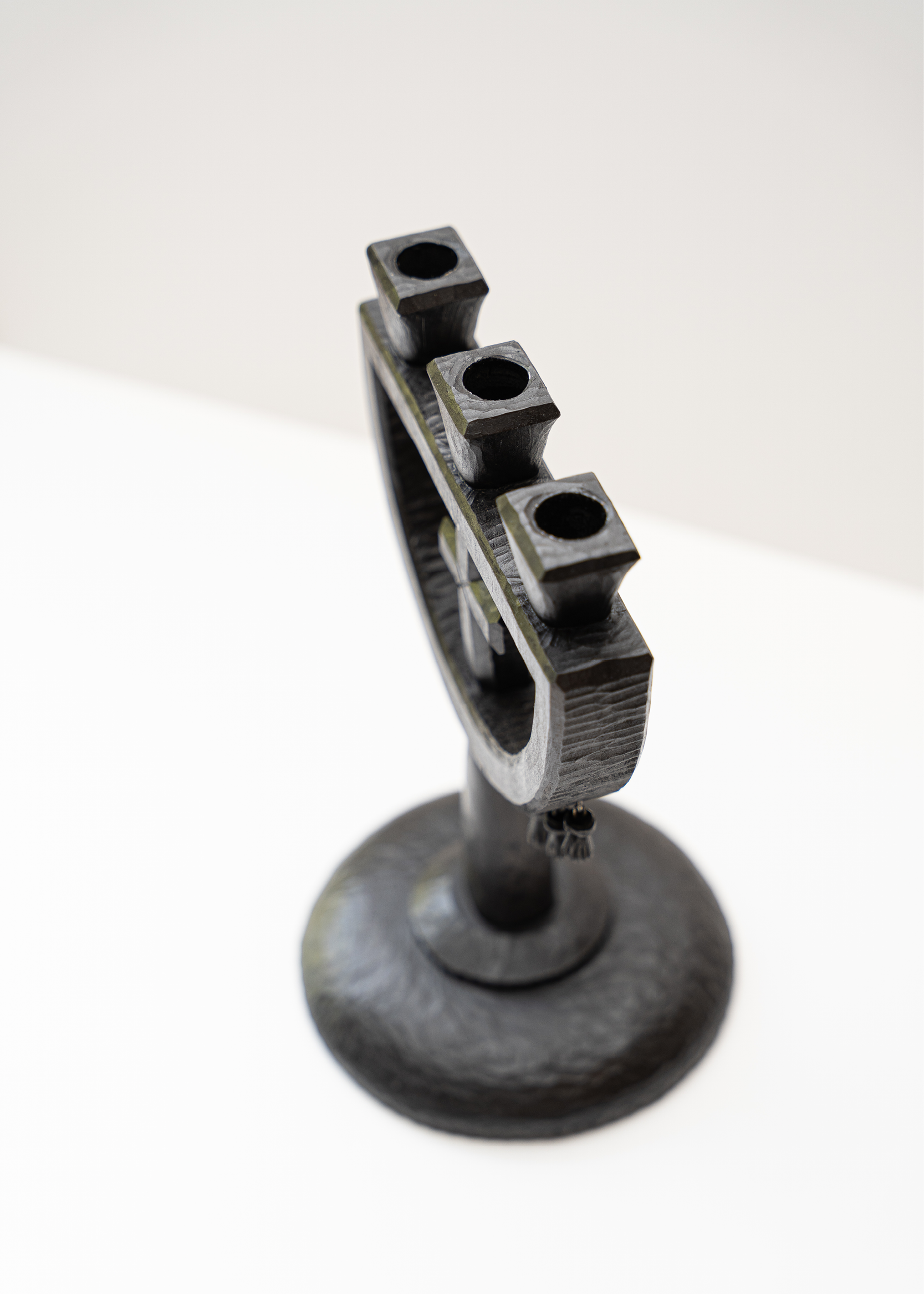 Geometric Trinity Candleholder (dark wood)