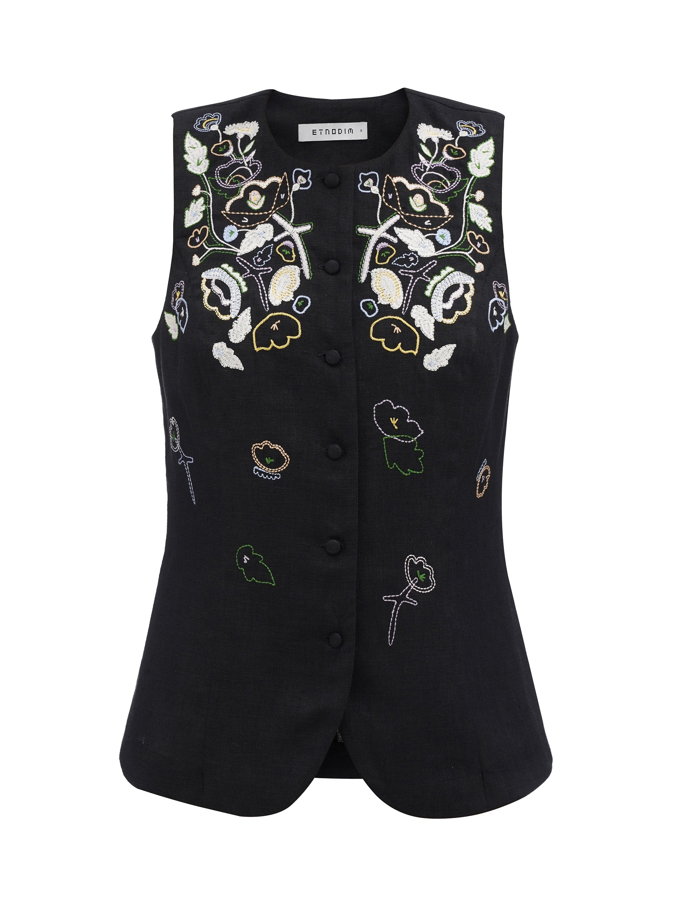 Black linen embroidered vest "Agrus"