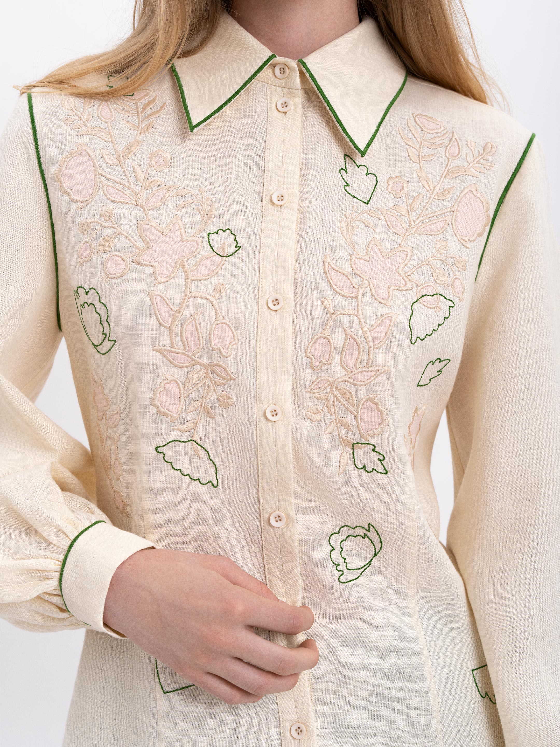 Linen embroidered shirt of milk color "Zhuravlyna"
