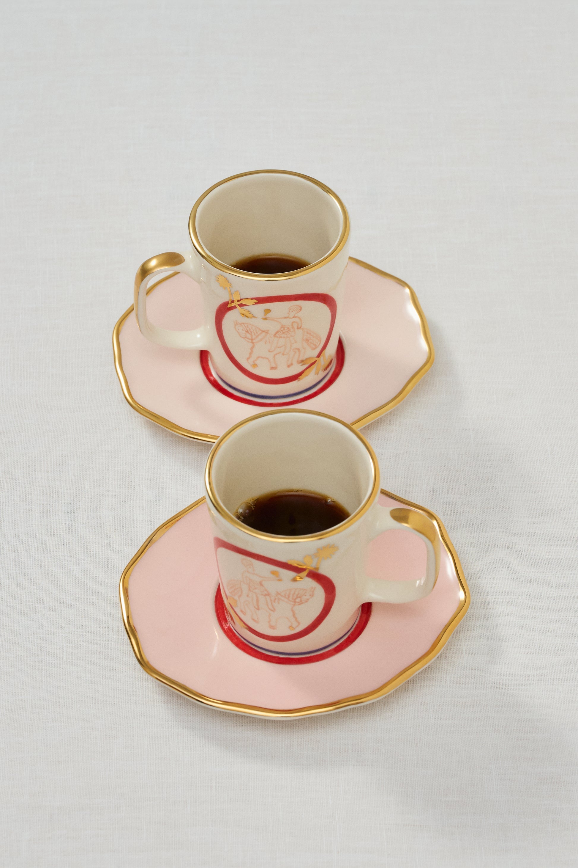Horseman Tea Cup and Pink Saucer Set