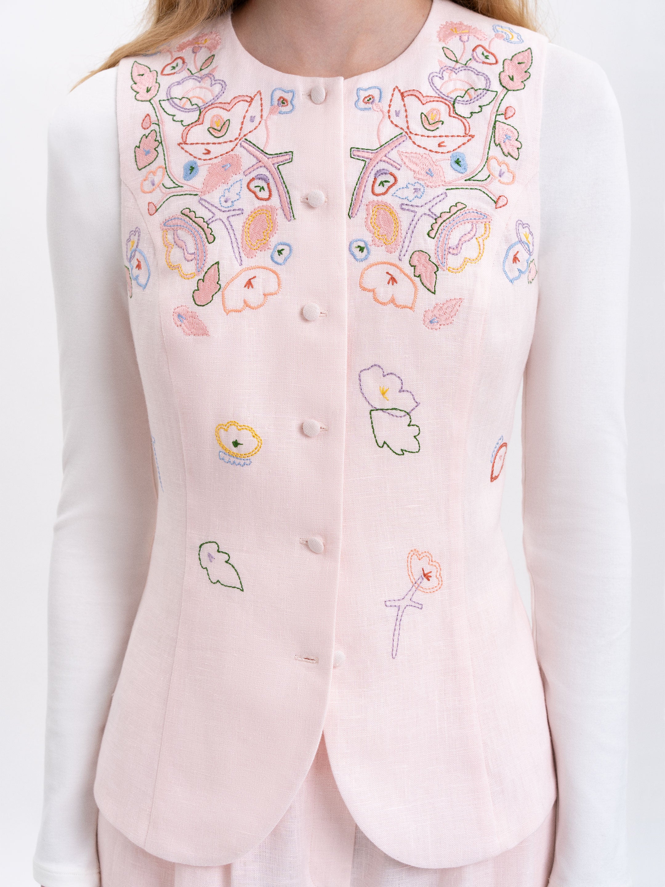 Light pink linen embroidered vest "Agrus"