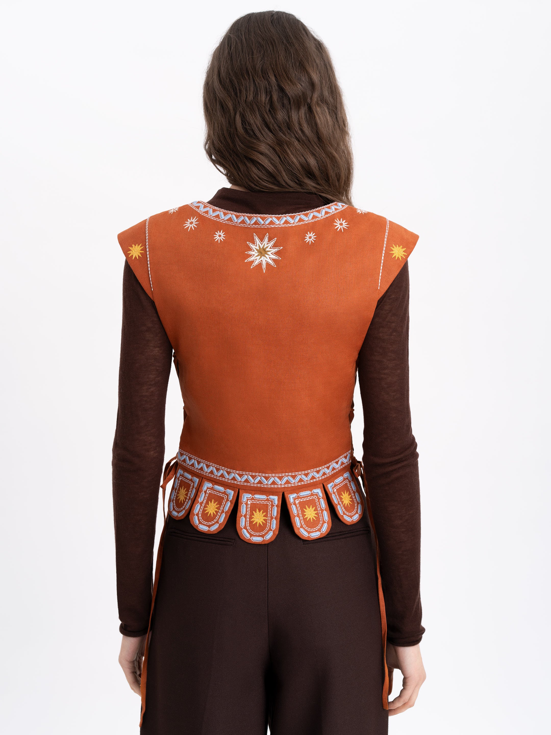 Terracotta linen embroidered vest "Adamant"