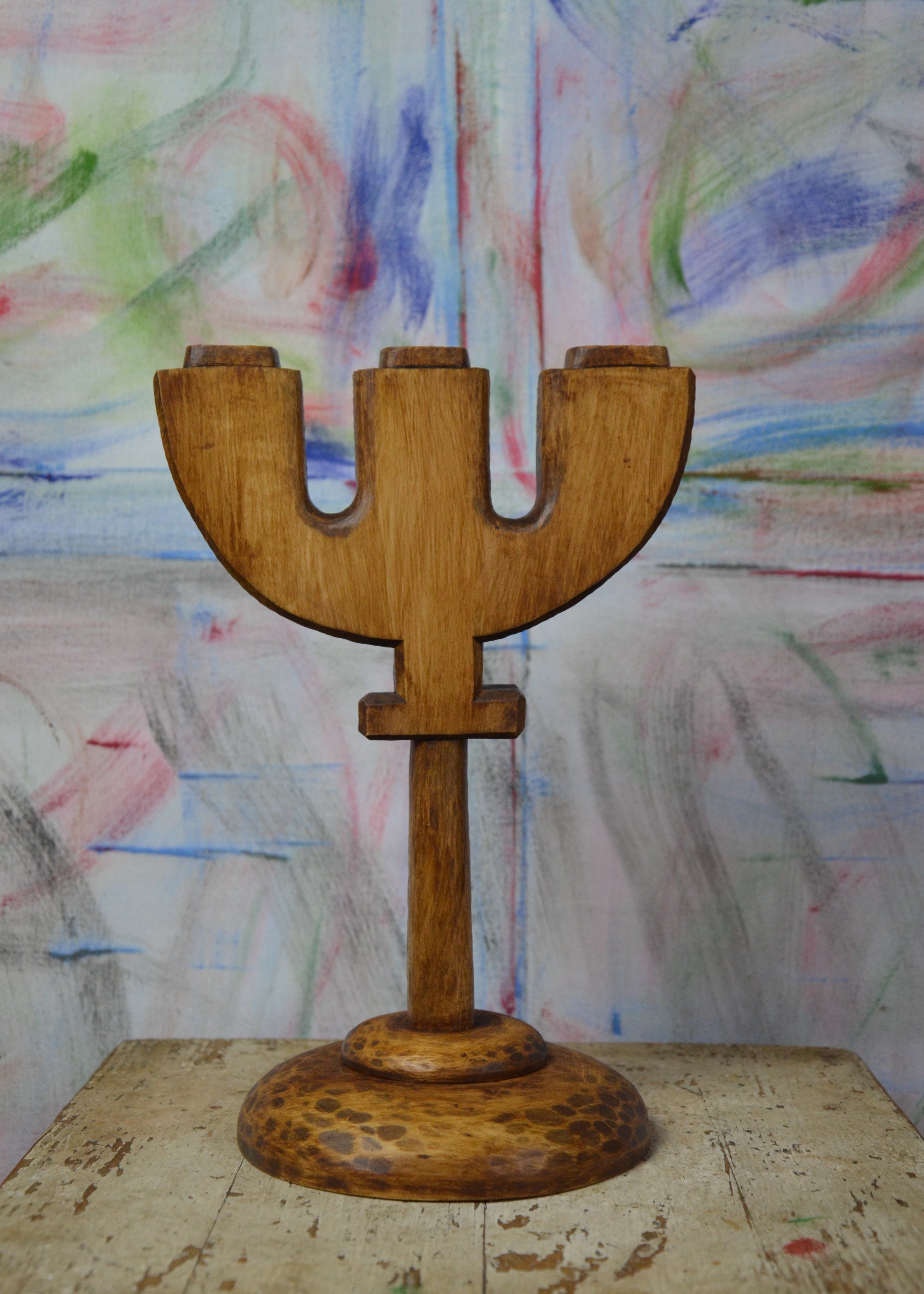 Geometric Trinity Candleholder (light wood)