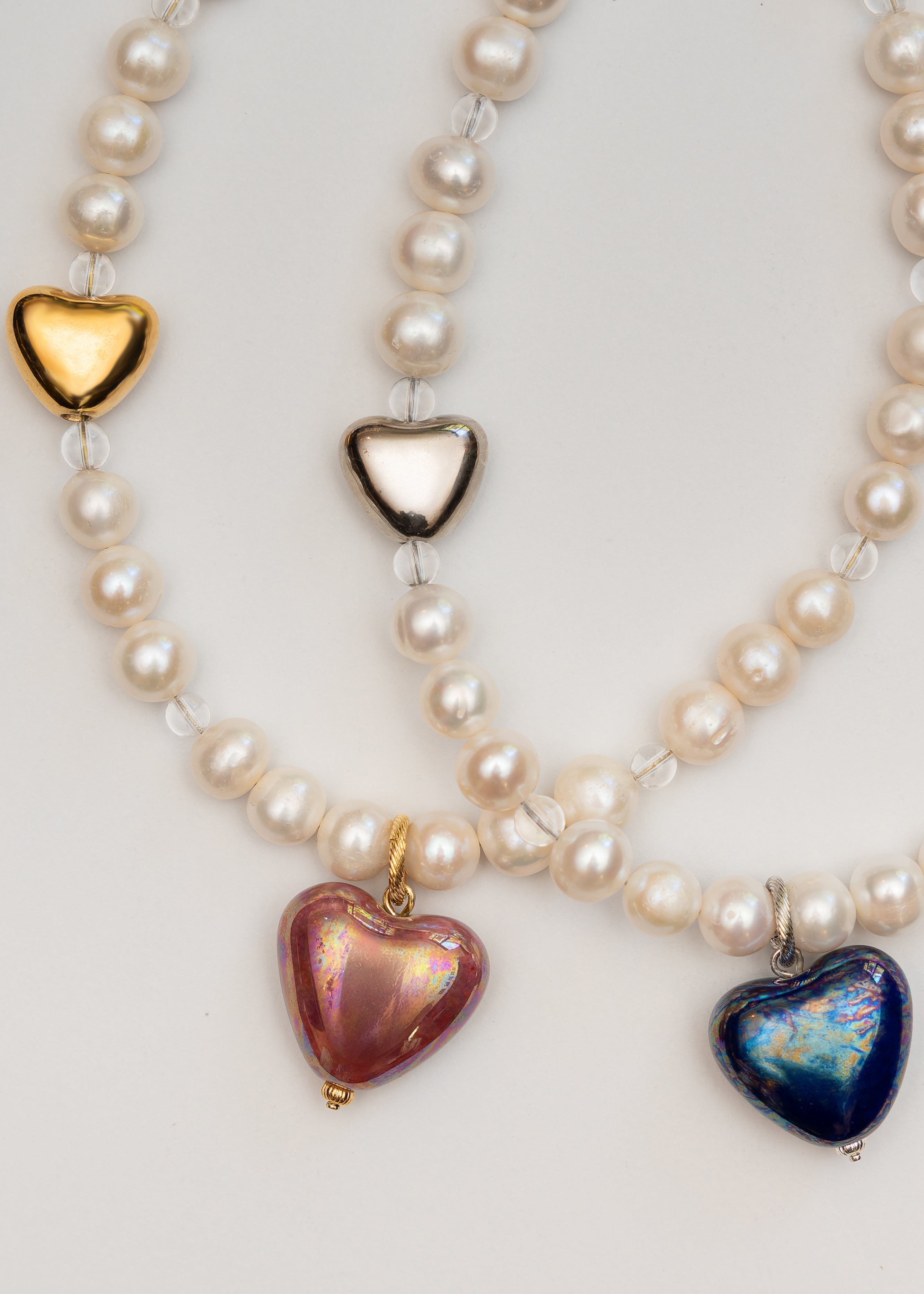 Necklace "Skarb" with pearls and two hearts