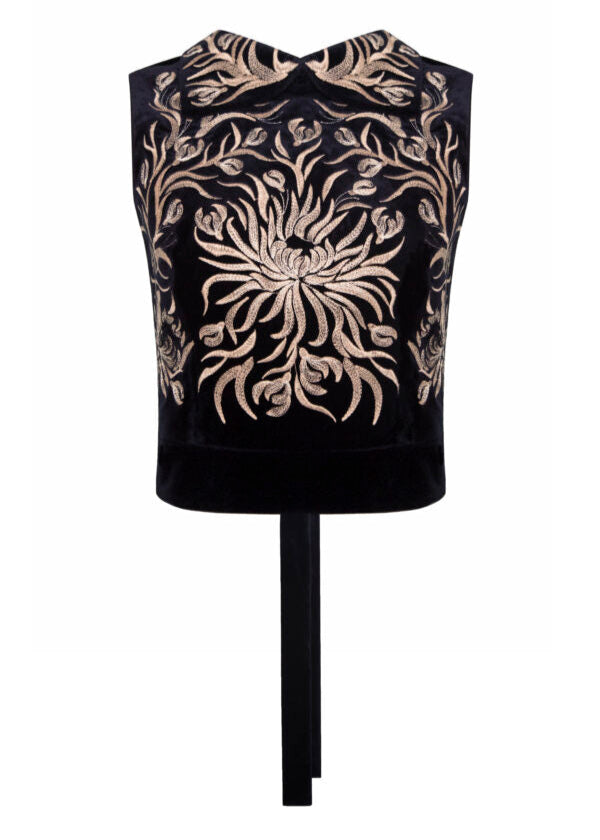 Embroidered vest with collar “Yavorivskyi divotsvit” (dark blue velvet)