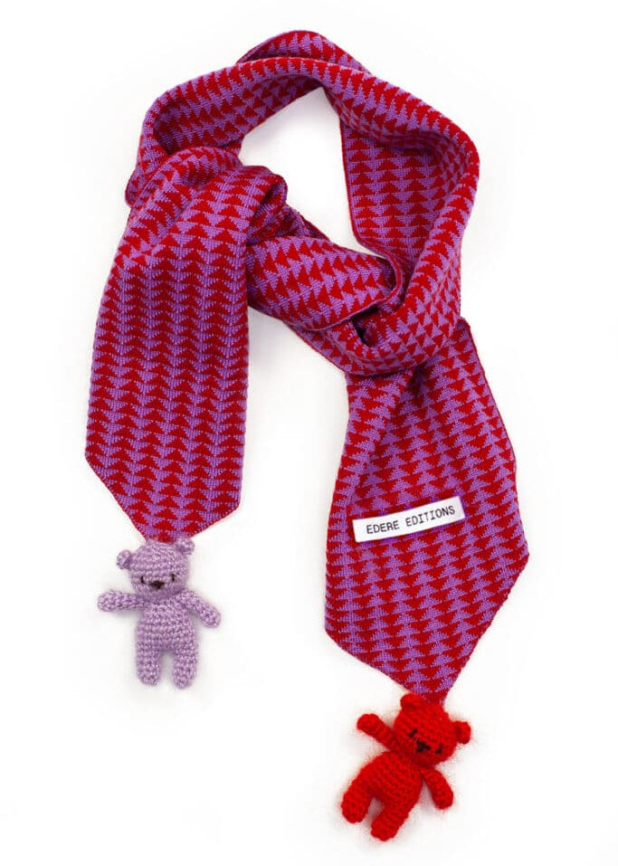 Teddy Boo Merino Scarf in Chili Red & Lavender Candy