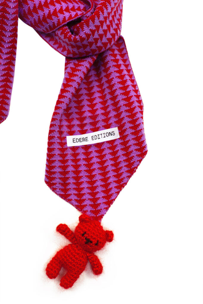 Teddy Boo Merino Scarf in Chili Red & Lavender Candy