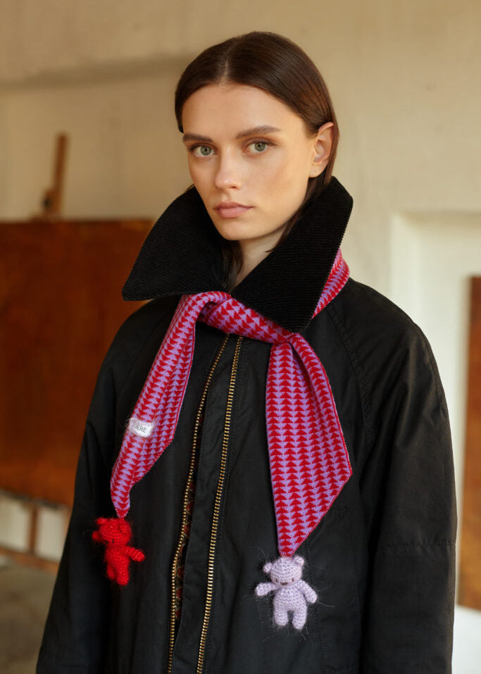 Teddy Boo Merino Scarf in Chili Red & Lavender Candy