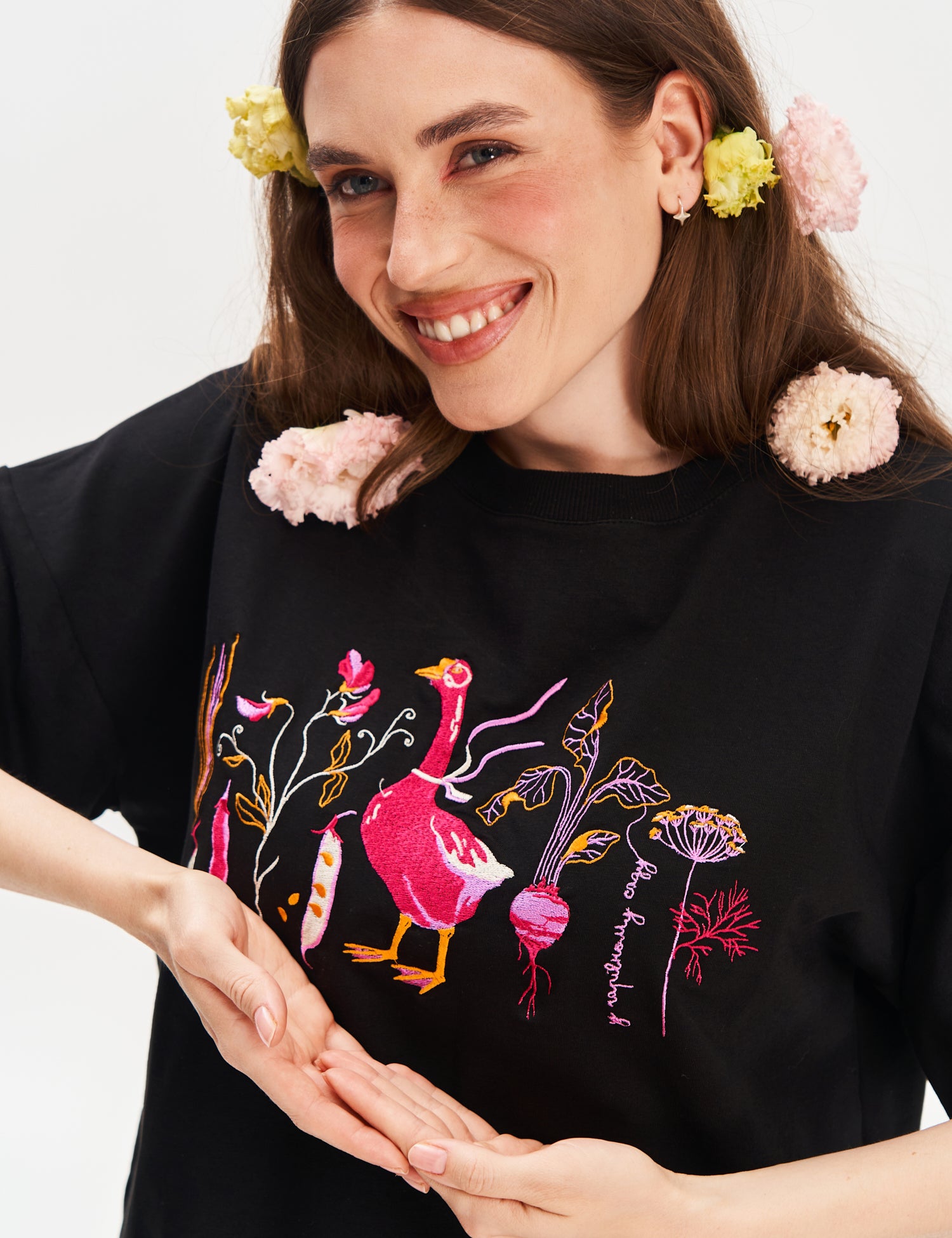 "In the Magic Garden" Embroidered T-shirt, Black
