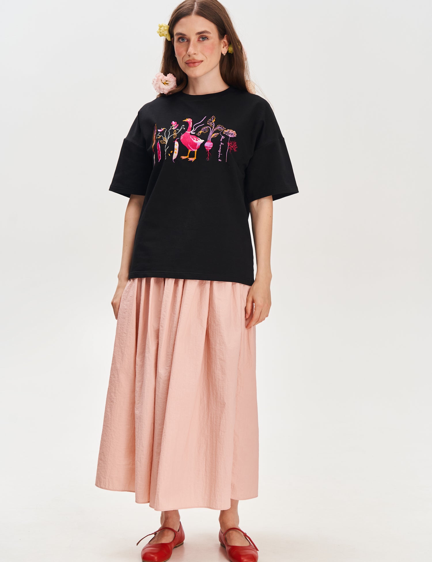 "In the Magic Garden" Embroidered T-shirt, Black