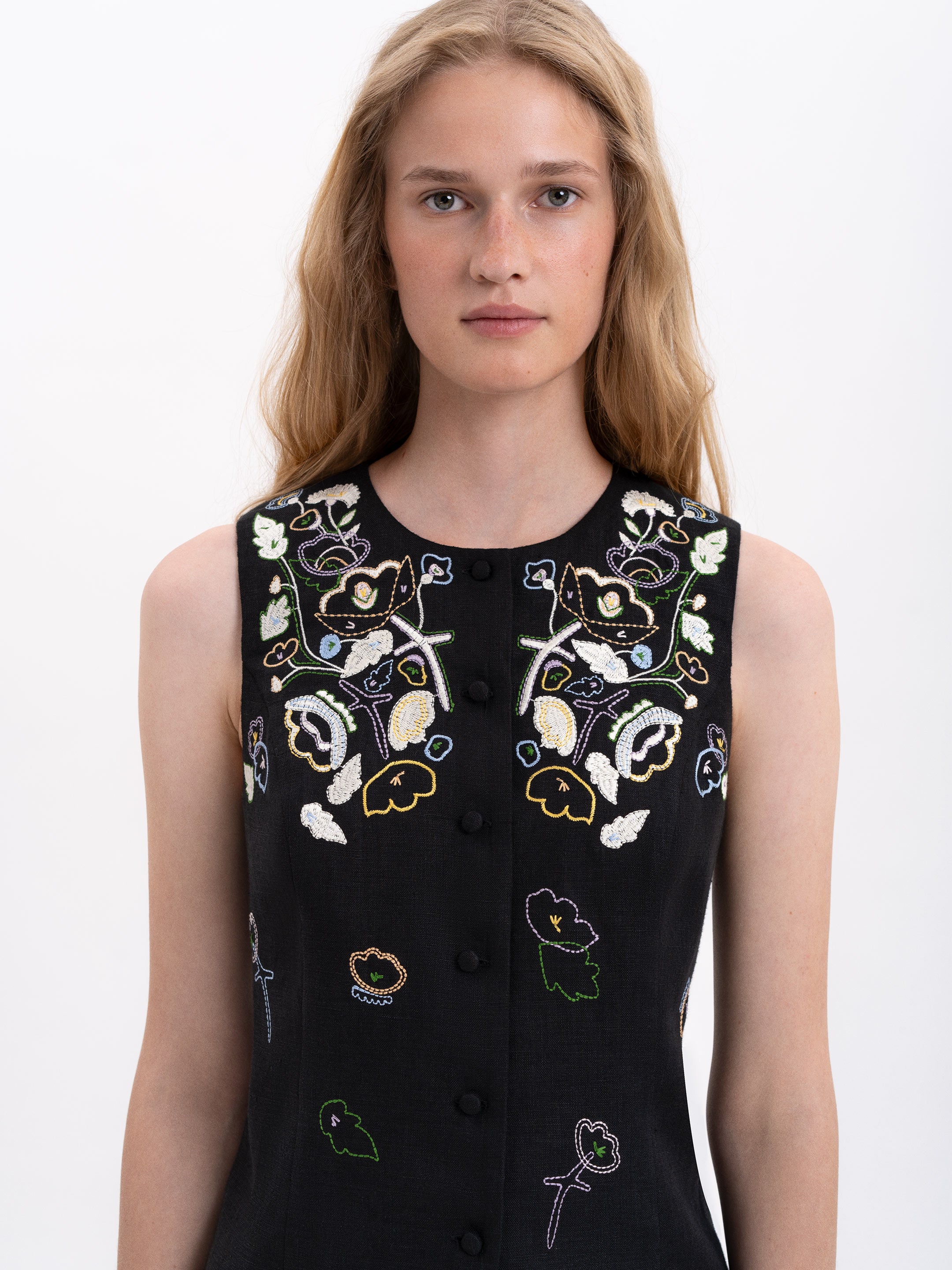 Black linen embroidered vest "Agrus"