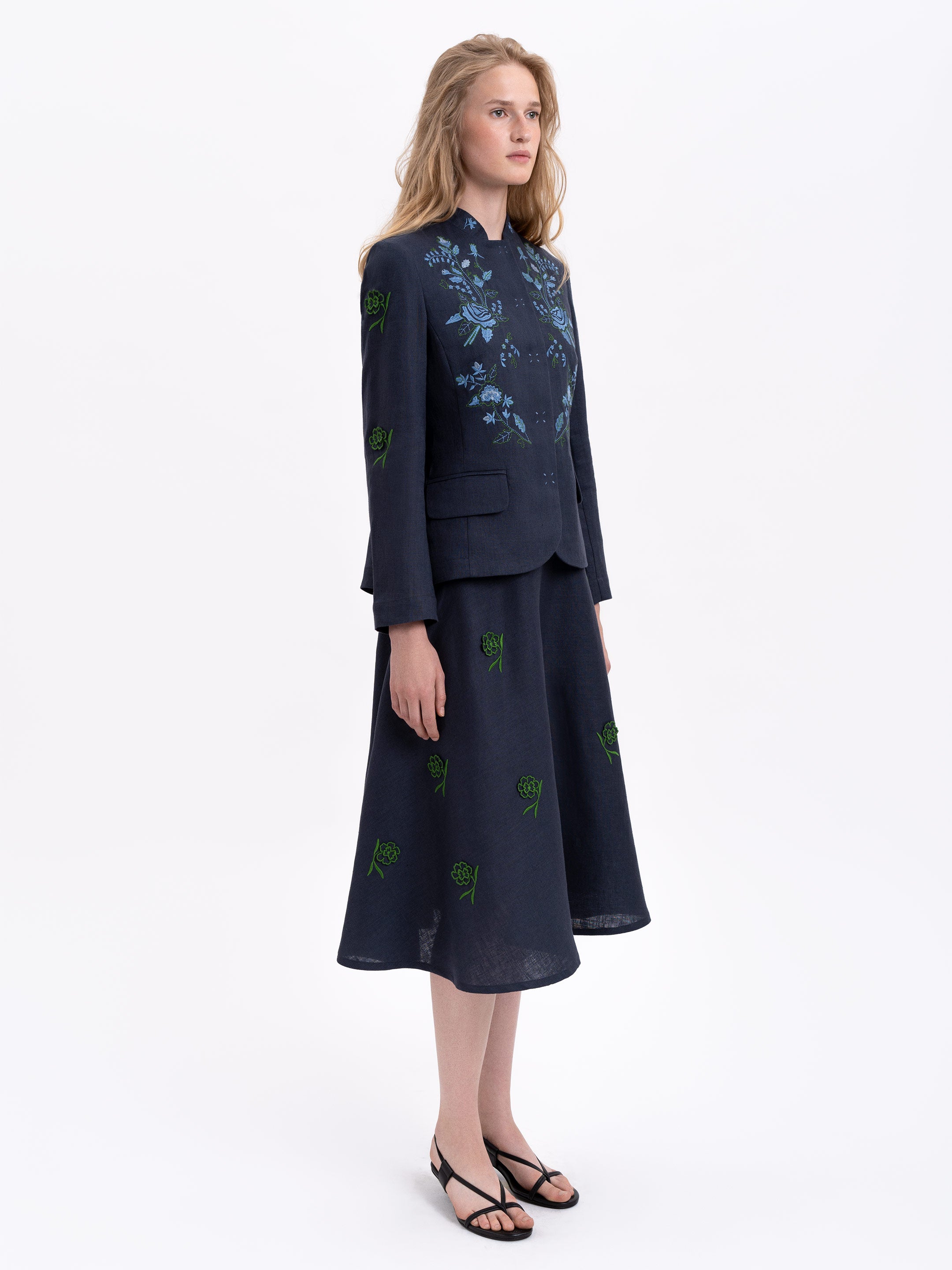 Linen embroidered jacket of dark blue color "Adoxa"