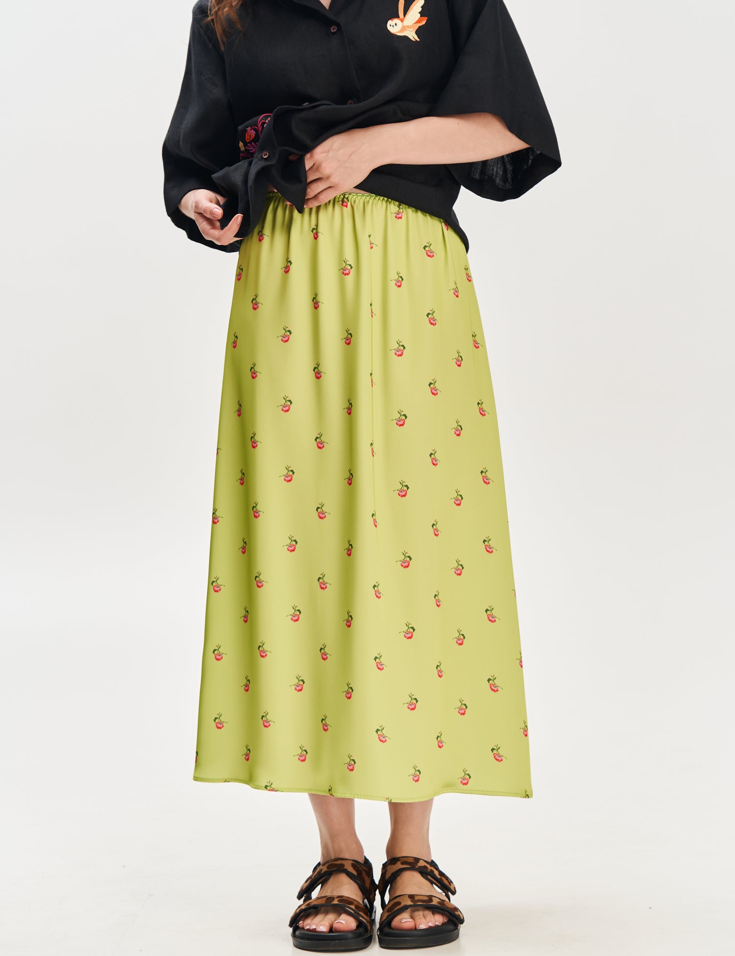 "Kherson Tomatoes" Printed Long Skirt, Green