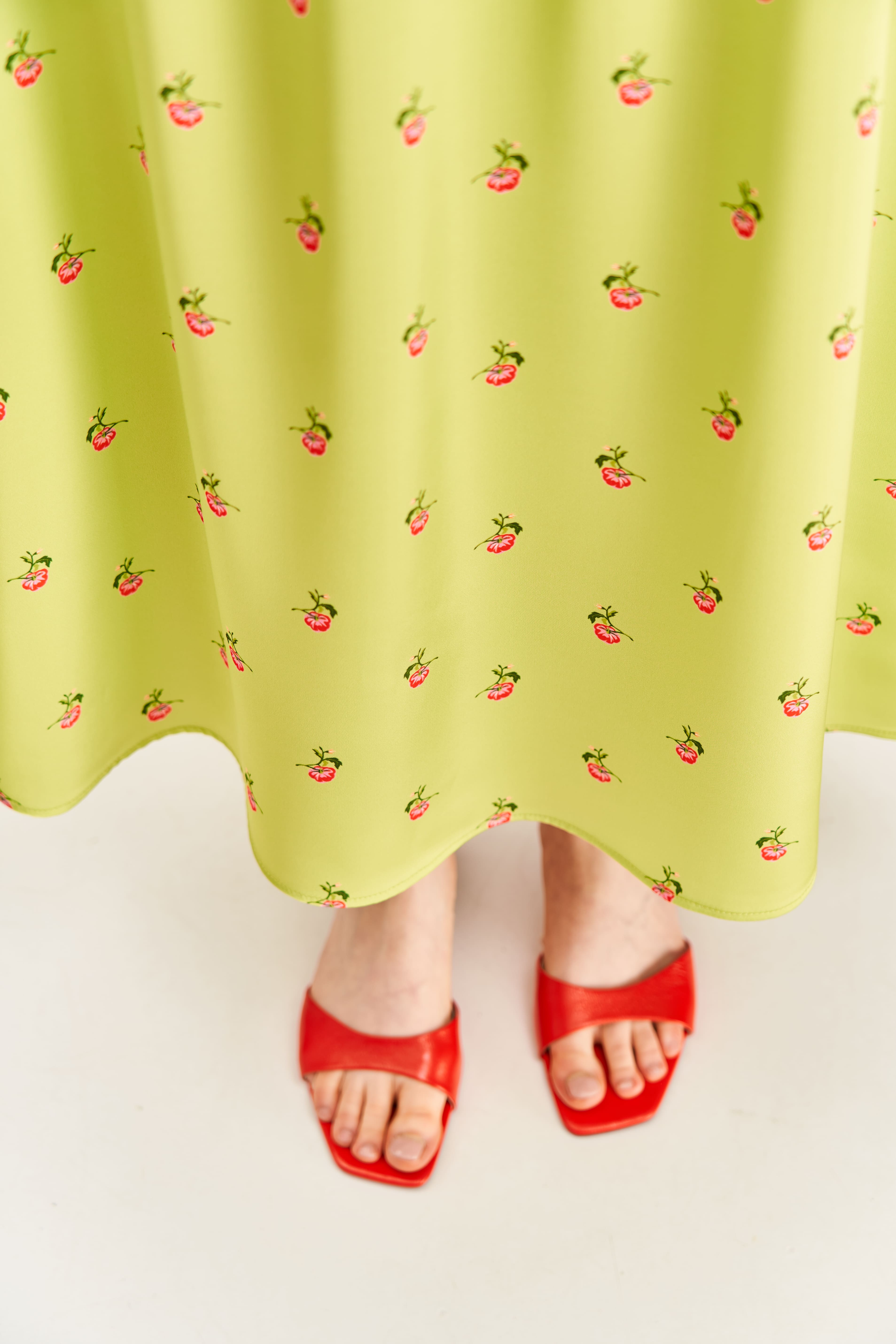 "Kherson Tomatoes" Printed Long Skirt, Green