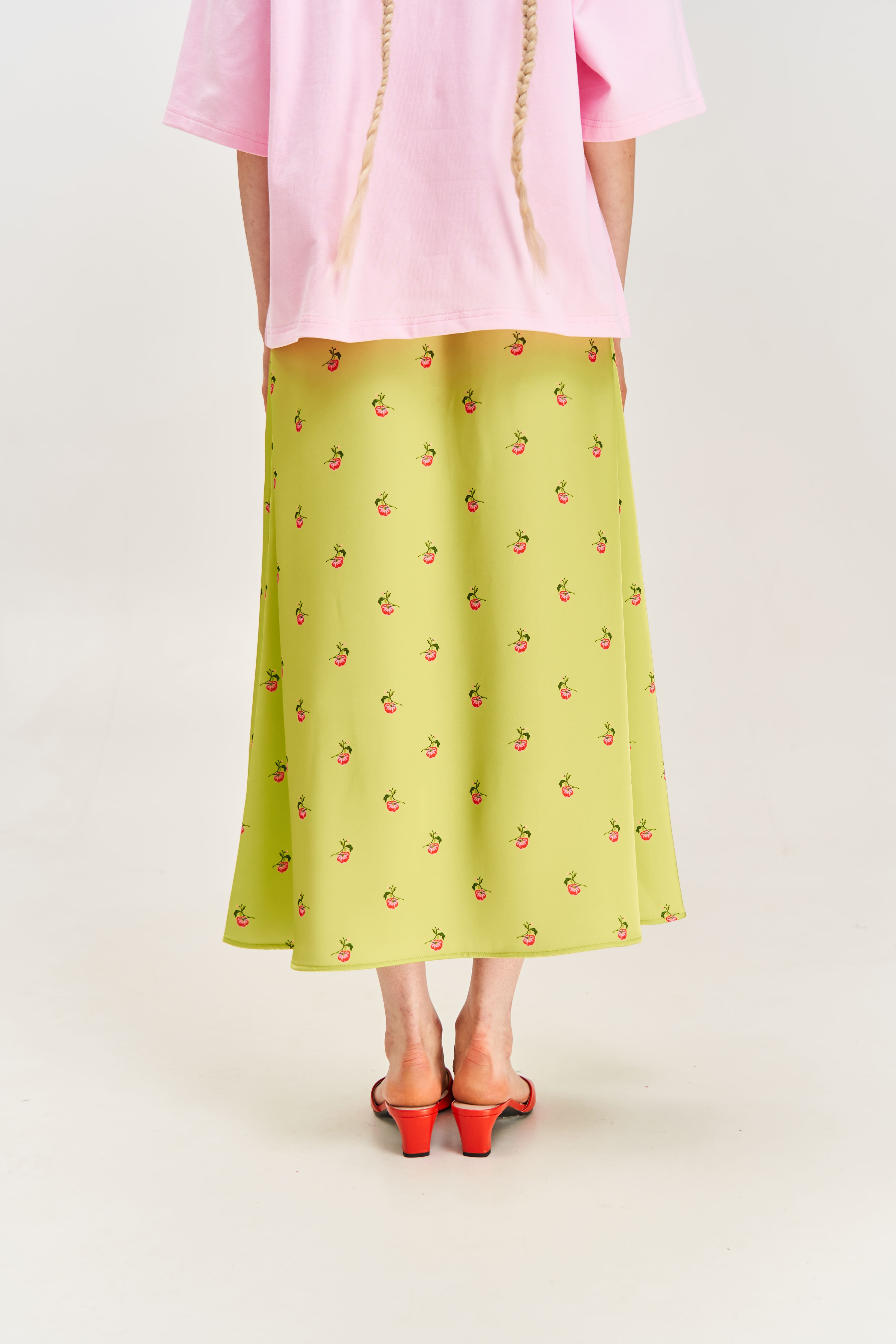 "Kherson Tomatoes" Printed Long Skirt, Green