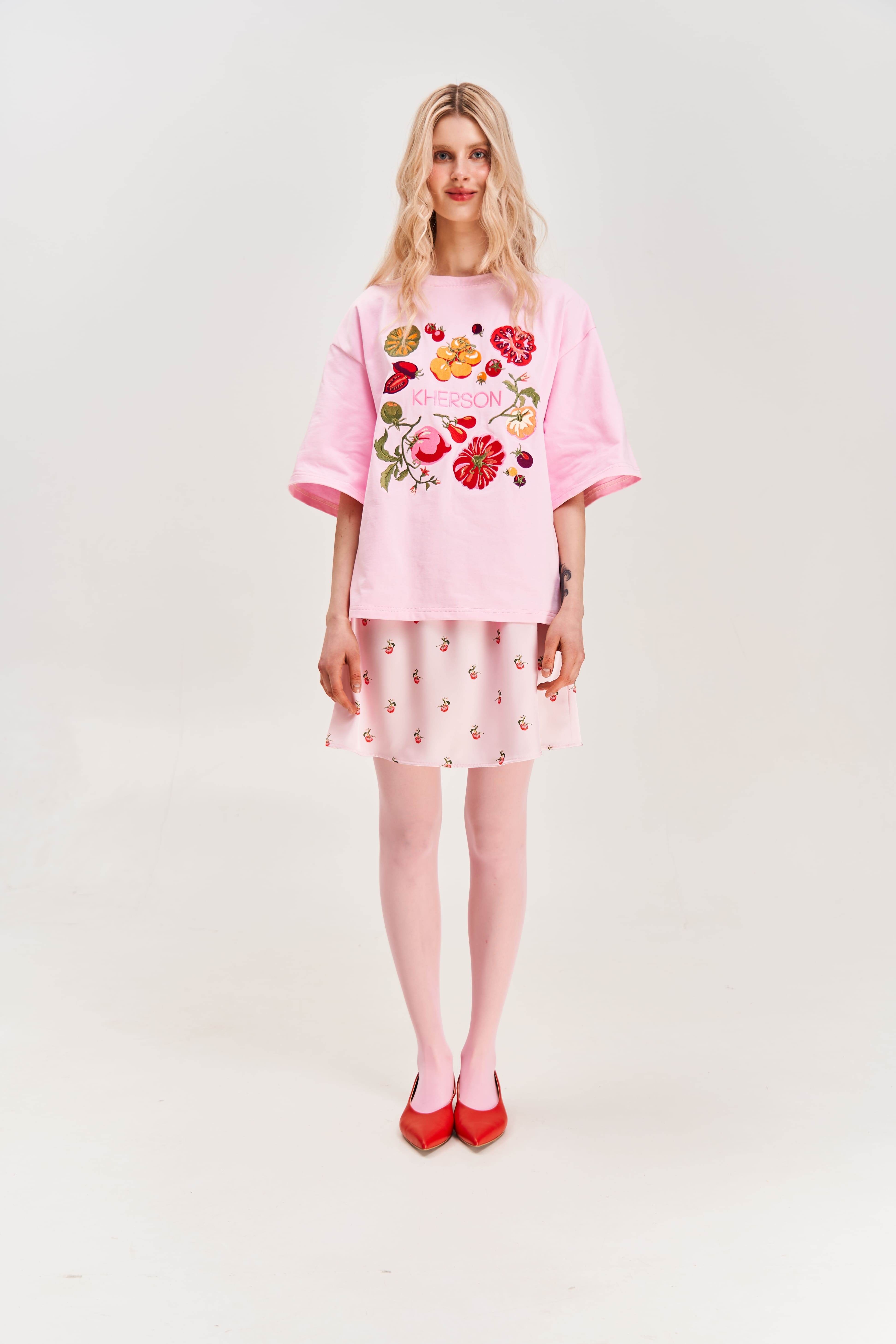 "Kherson Tomatoes" Printed Mini Skirt, Pink