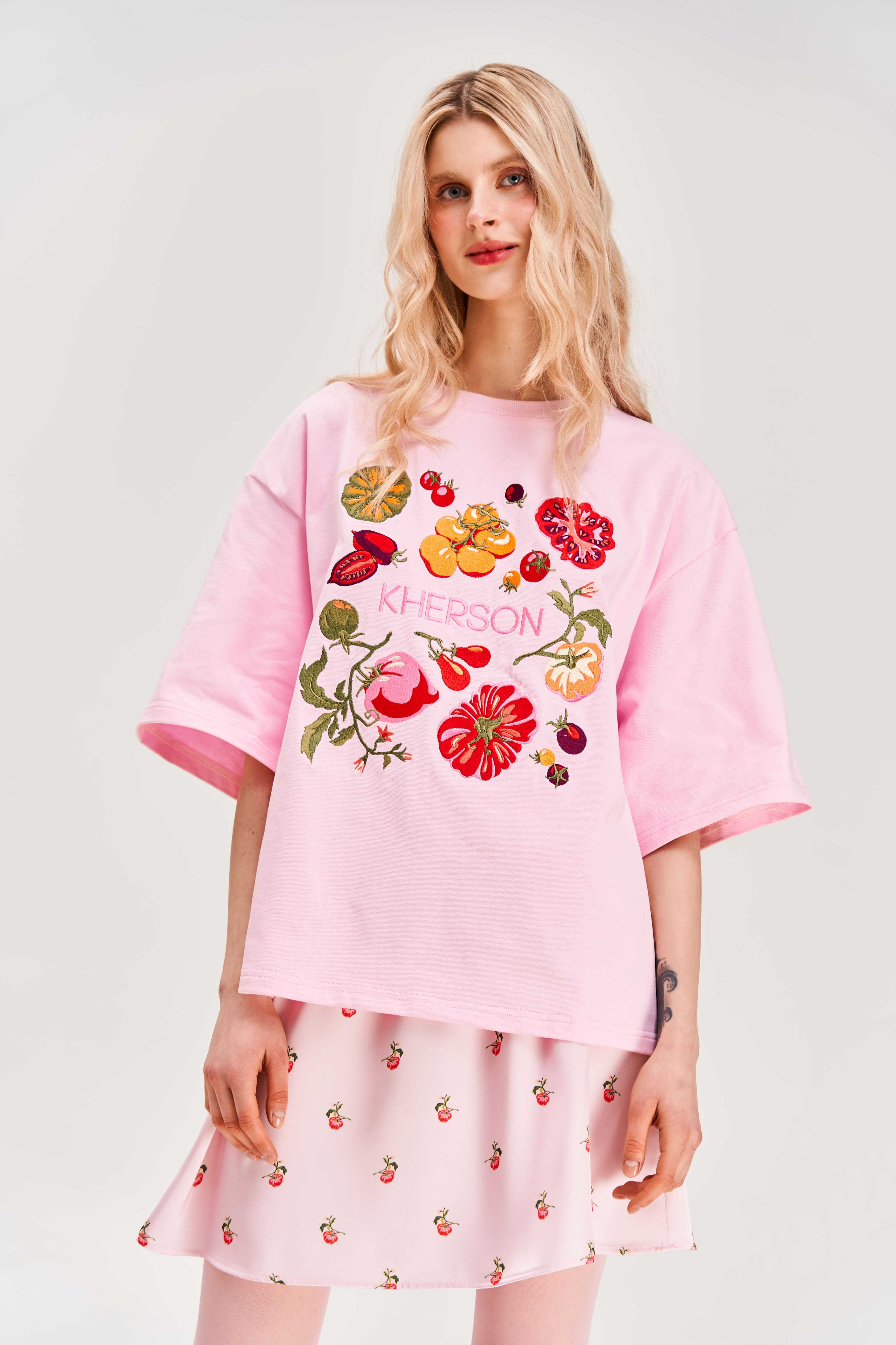 "Kherson Tomatoes" Printed Mini Skirt, Pink