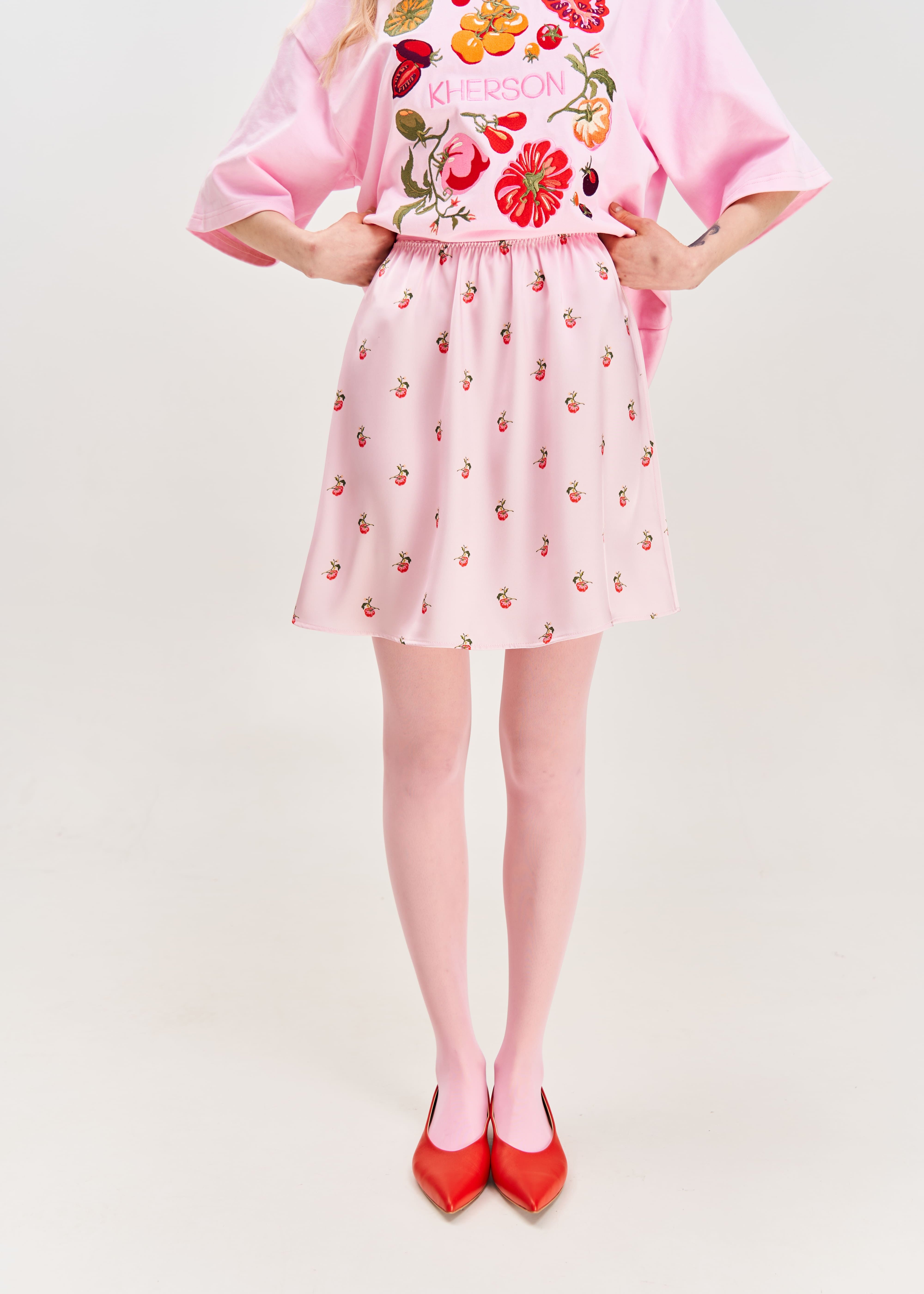 "Kherson Tomatoes" Printed Mini Skirt, Pink