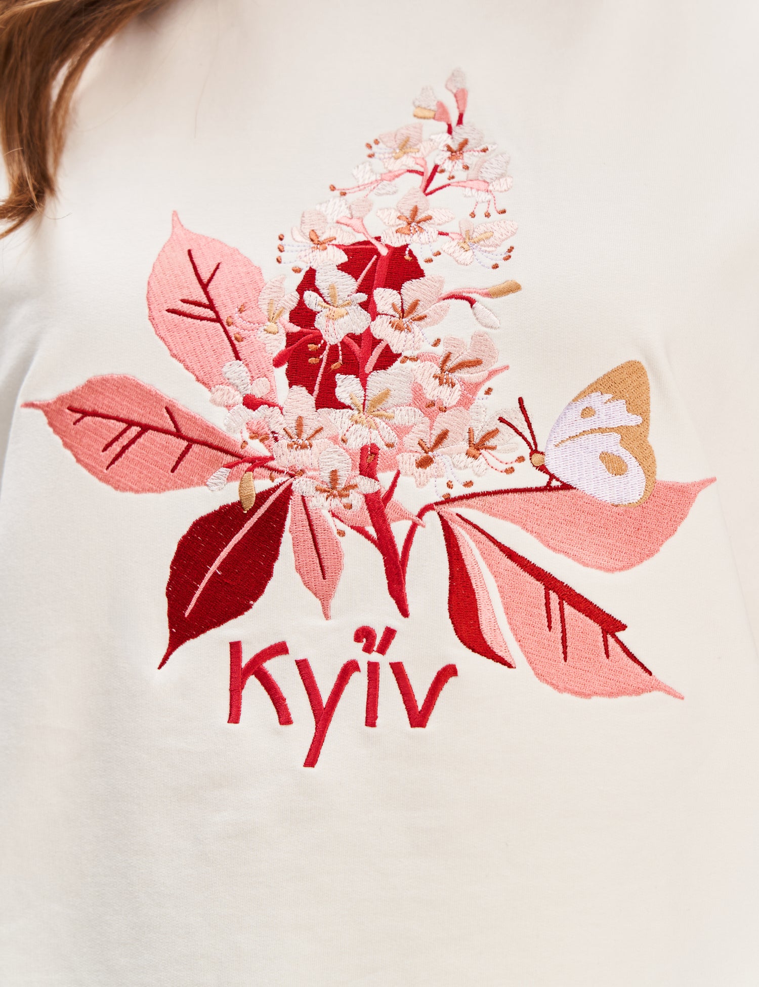"Kyiv Chestnut Blossom" Embroidered T-shirt, Milky