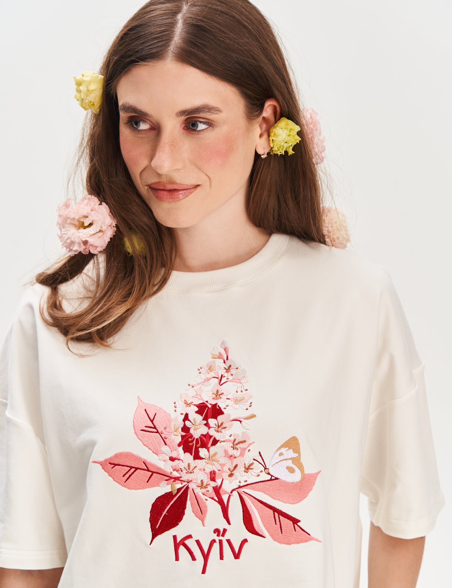 "Kyiv Chestnut Blossom" Embroidered T-shirt, Milky