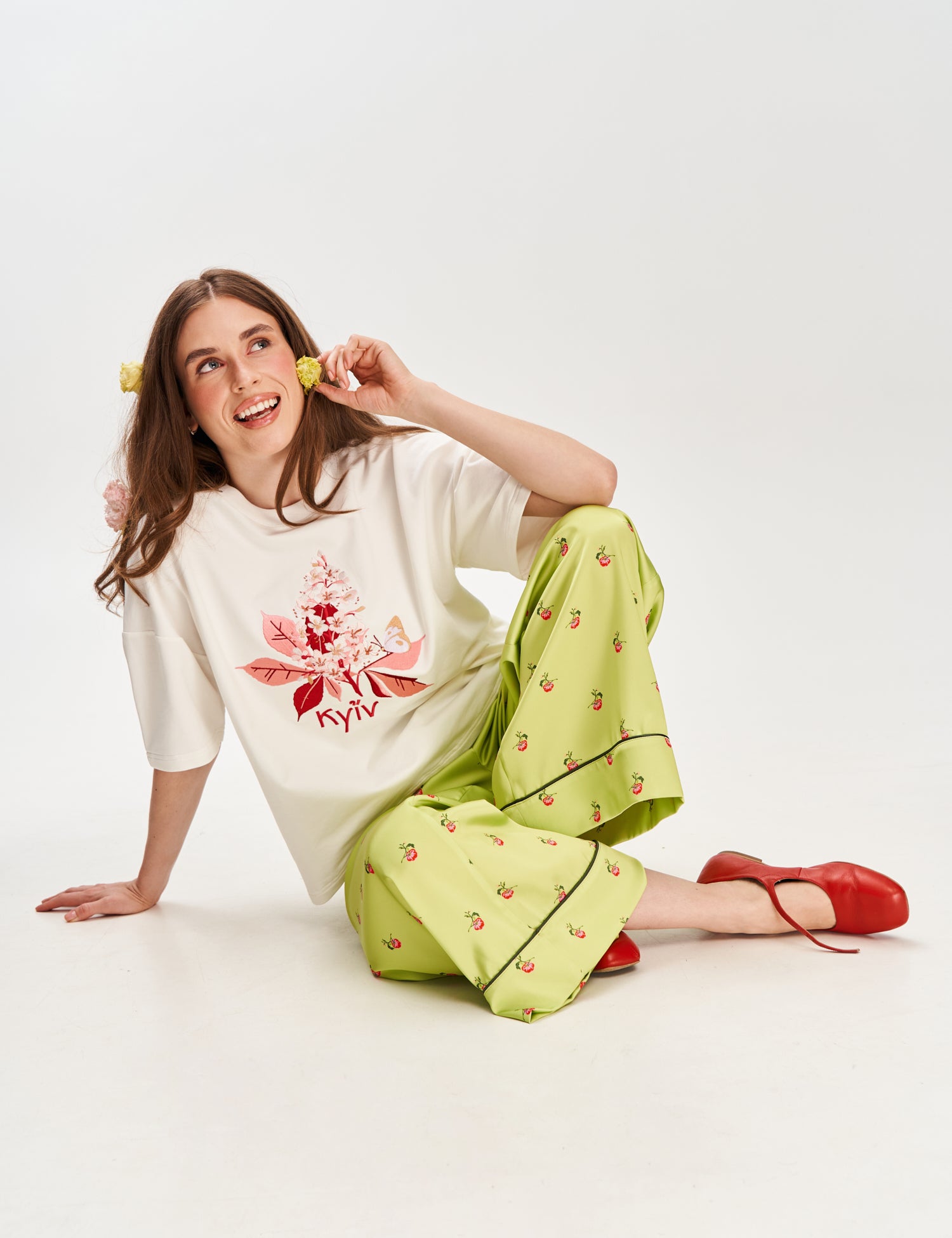 "Kyiv Chestnut Blossom" Embroidered T-shirt, Milky