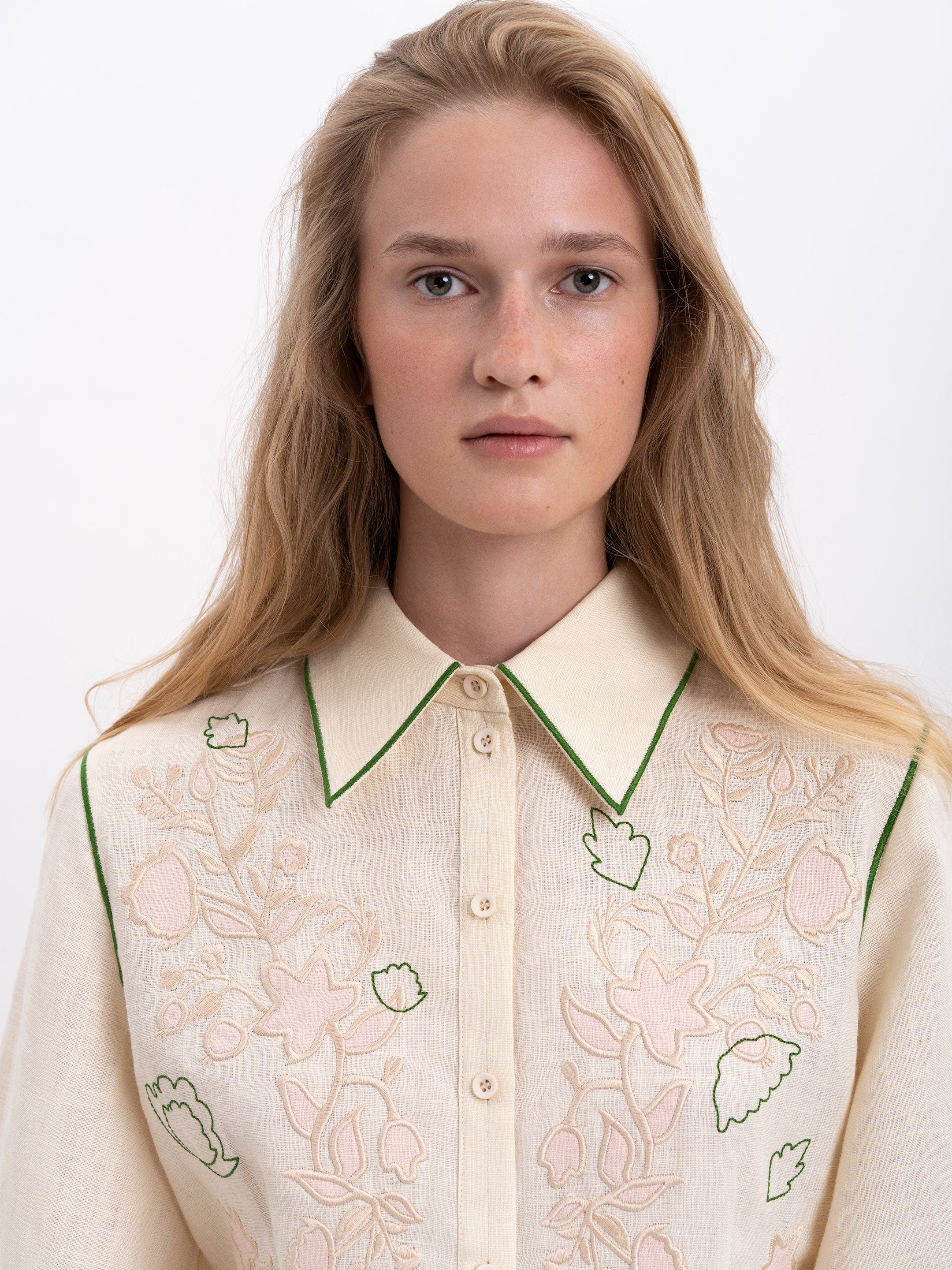 Linen embroidered shirt of milk color "Zhuravlyna"