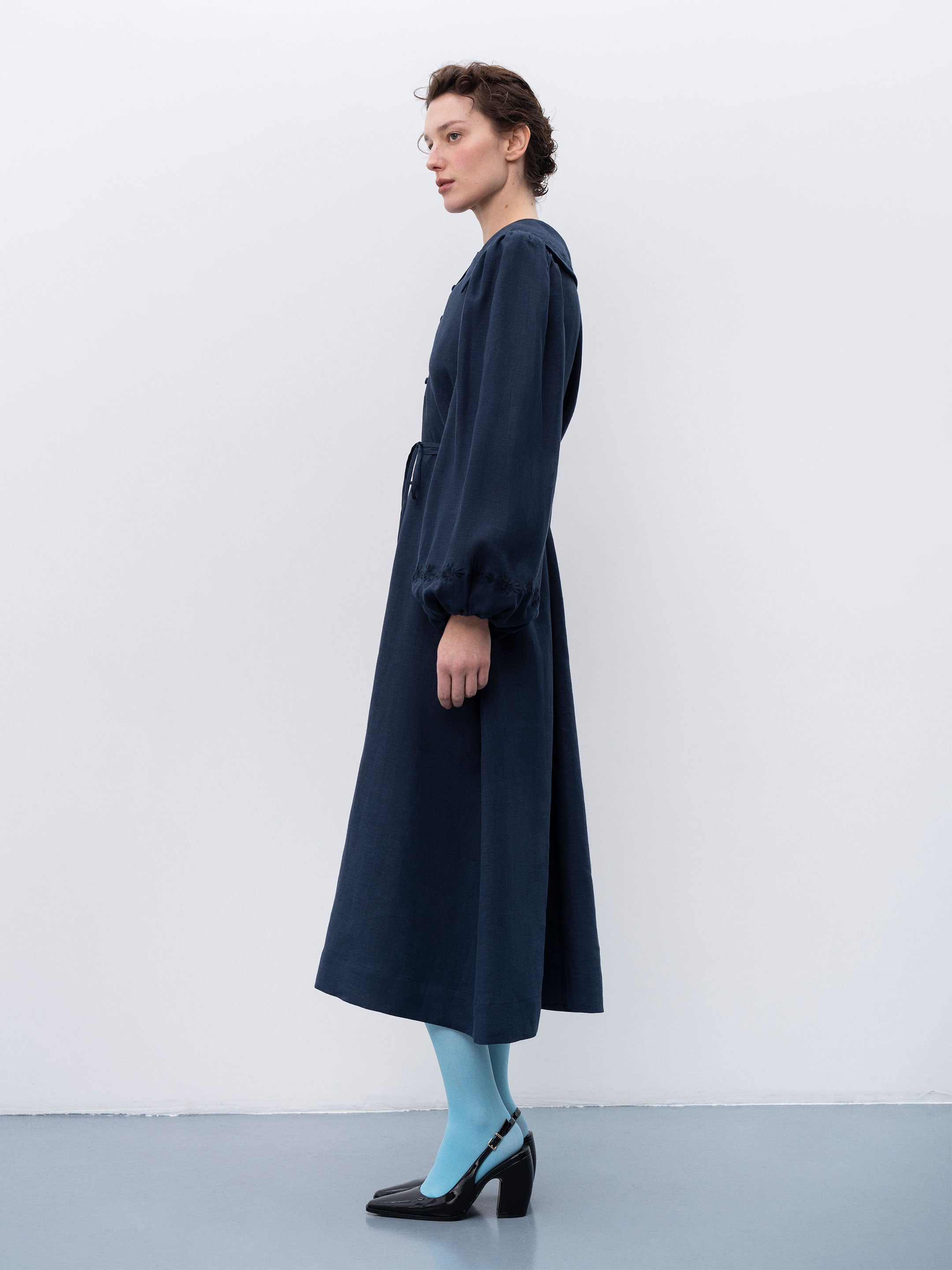 Linen dress with embroidery Pervotsvit Blue