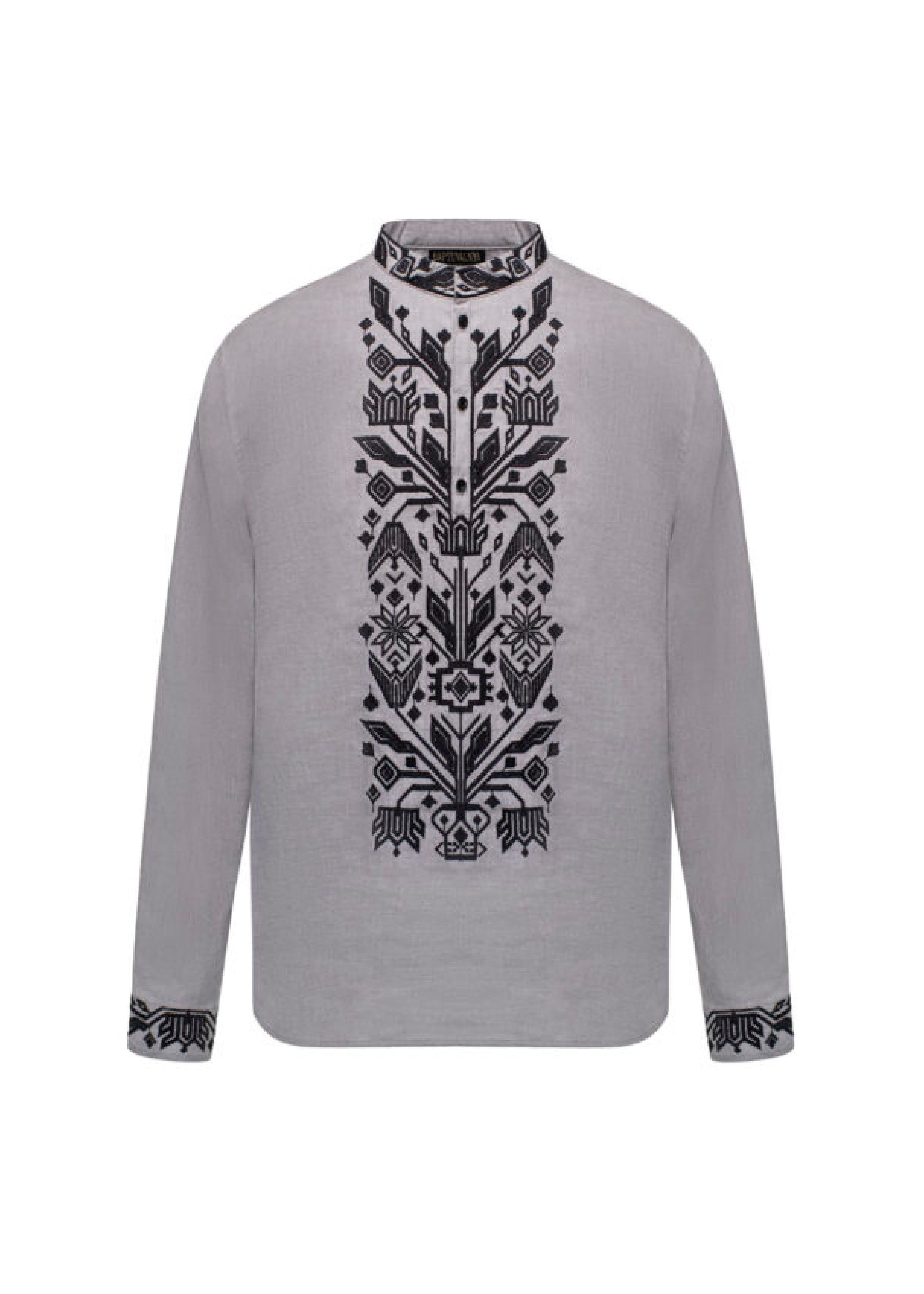 Men’s shirt with traditional embroidery “Kylymok” black ornament