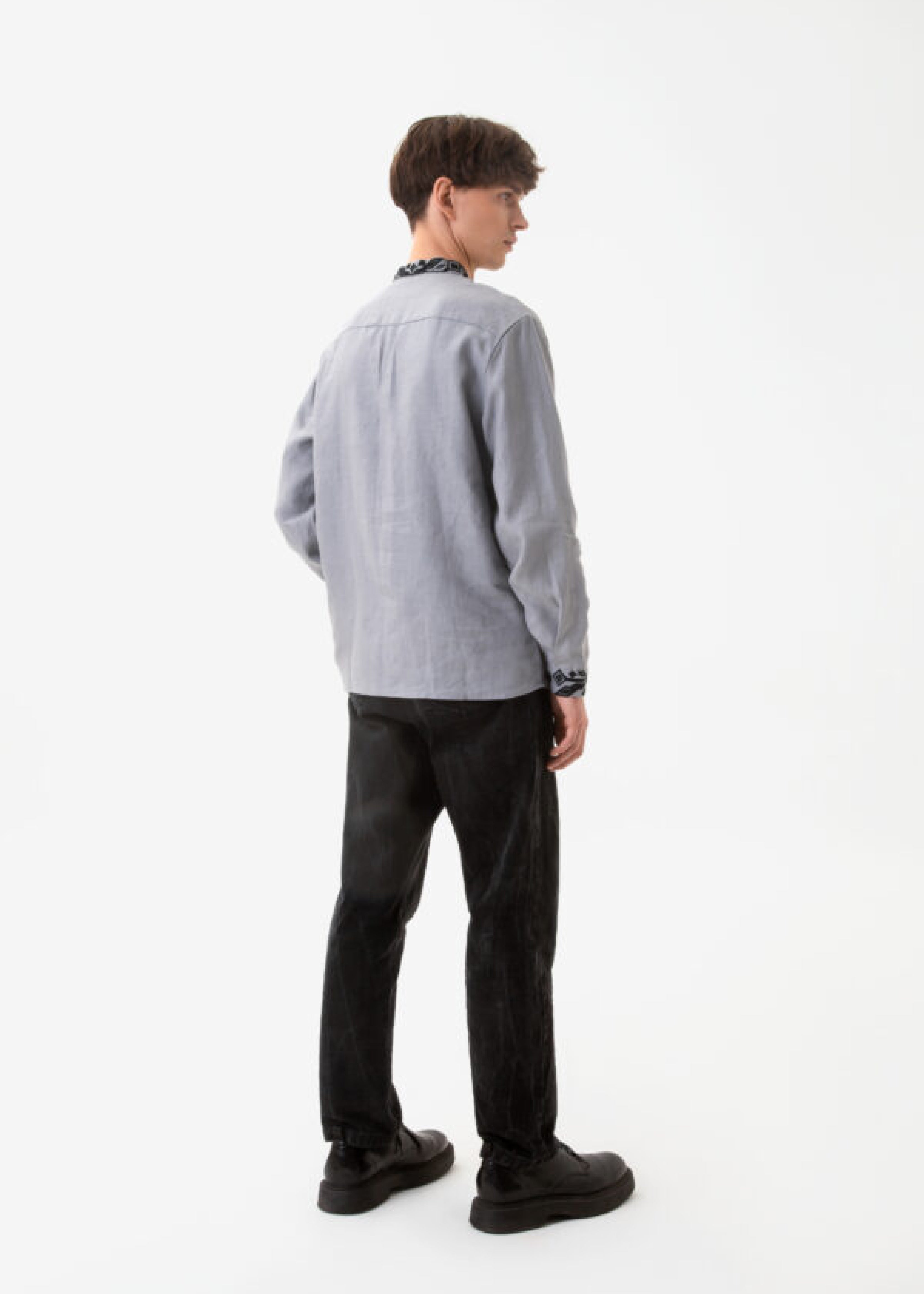 Men’s shirt with traditional embroidery “Kylymok” black ornament