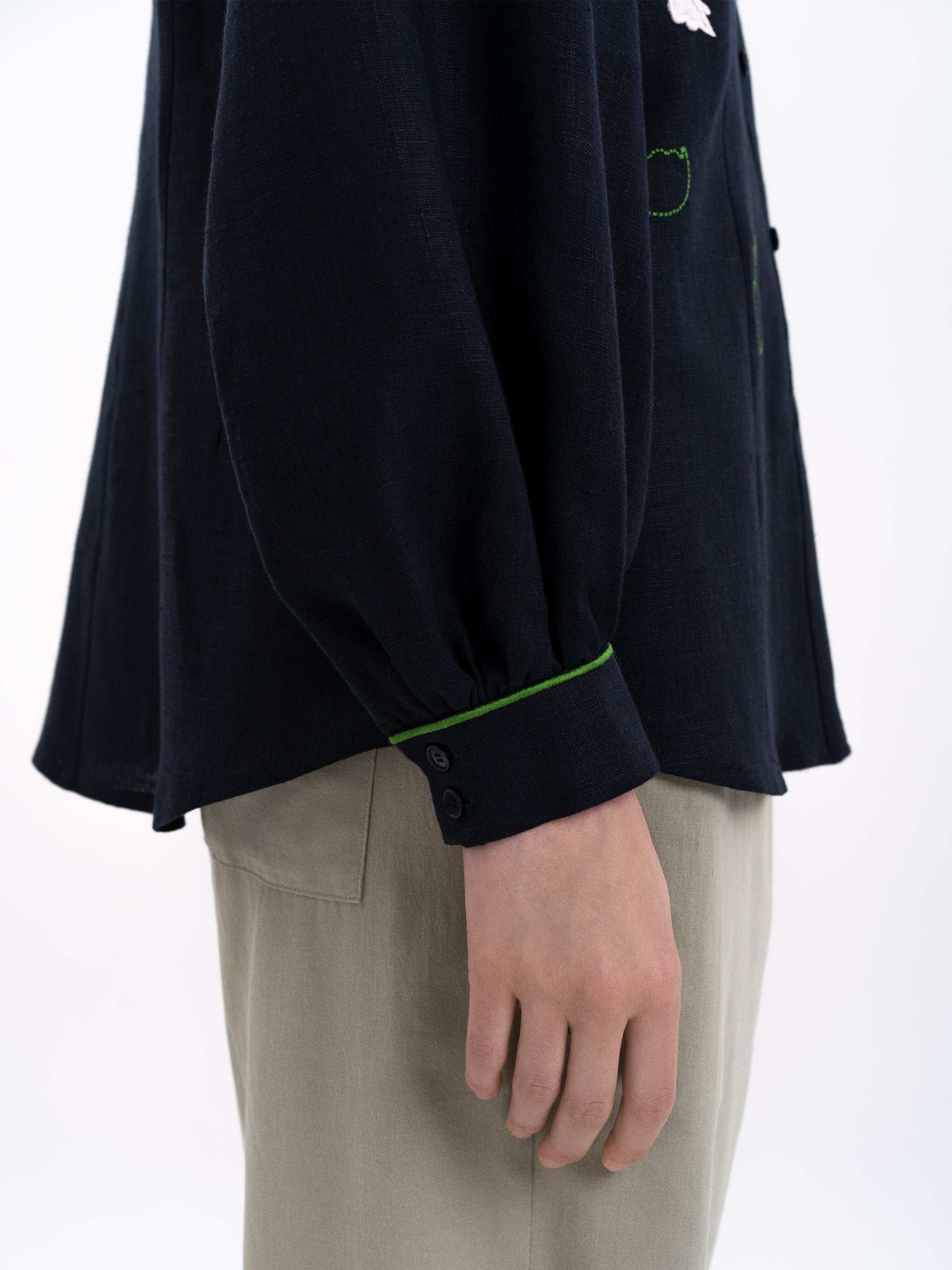 Black linen embroidered shirt "Zhuravlyna"