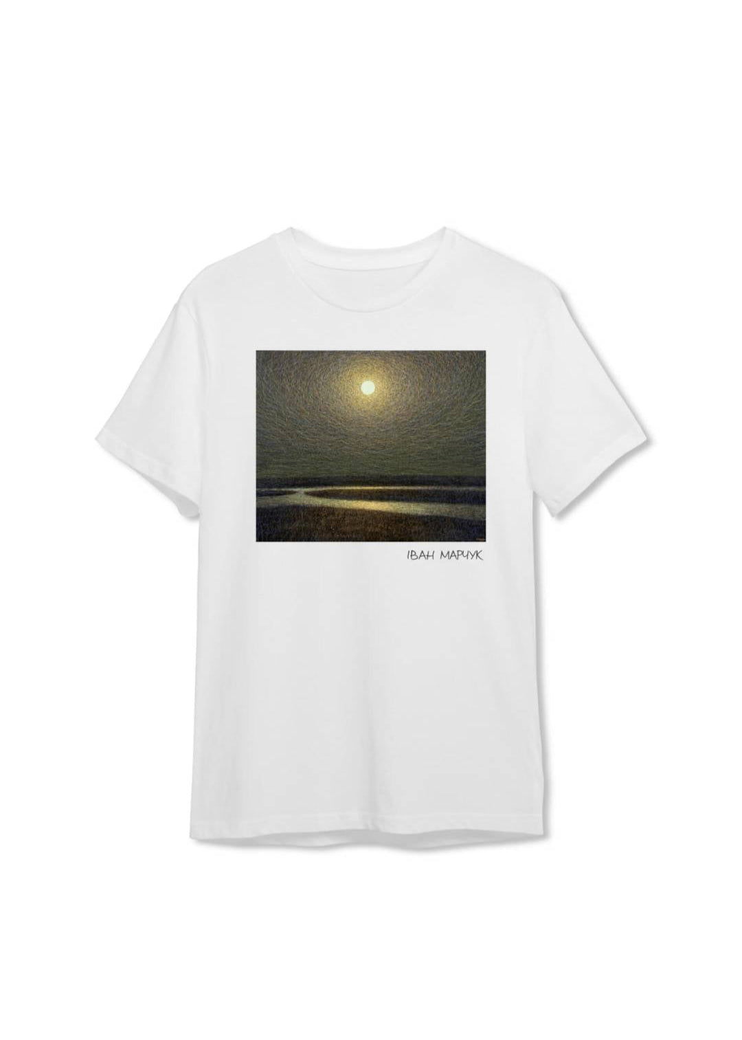 Cotton T-shirt “Night on the steppe. Cardboard, tempera. 1984. I.М.”