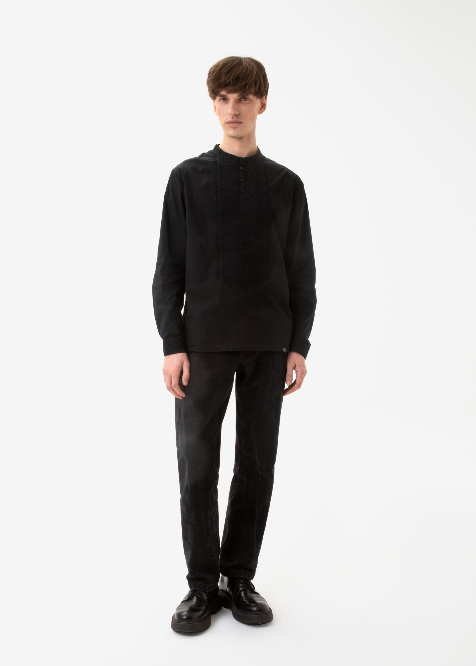 Men’s shirt with designer embroidery “Oprishok” black ornament