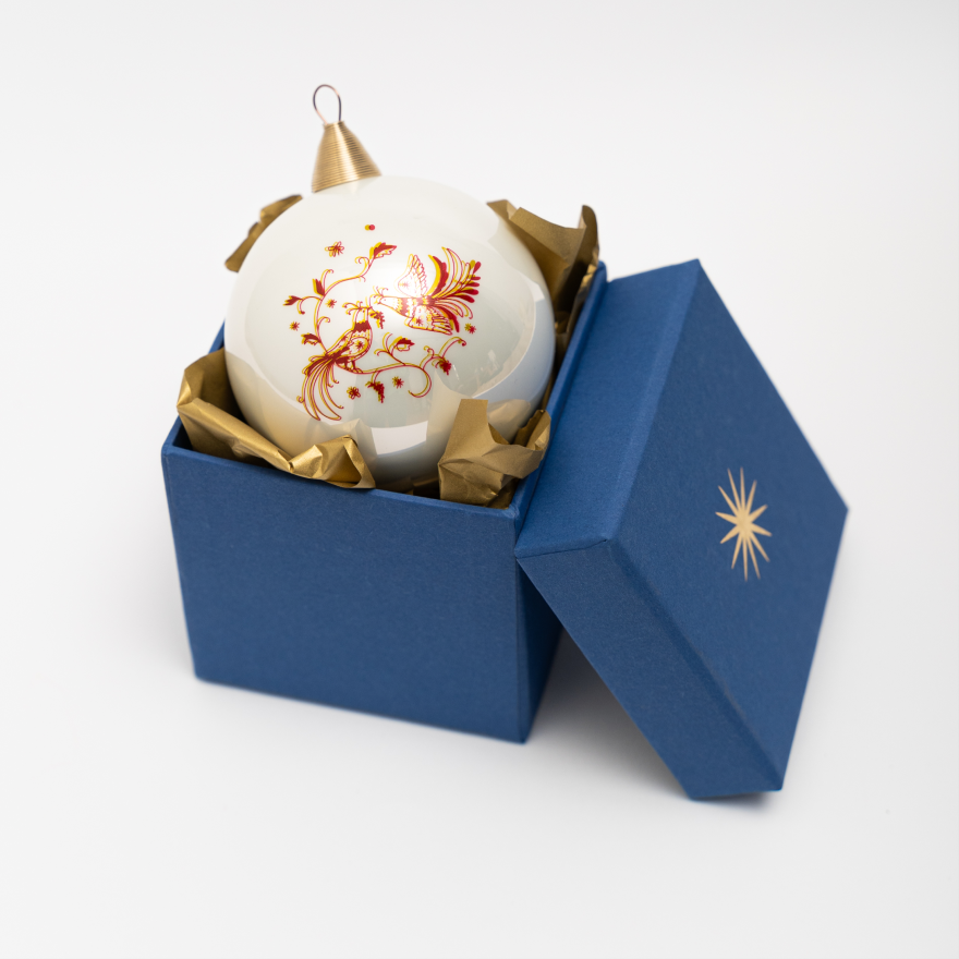 Glass christmas ball «Birds of paradise» Hutsul region